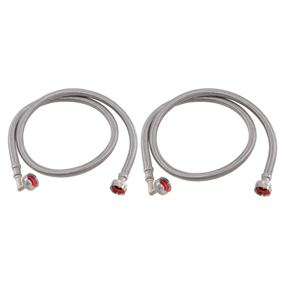 Eastman Washing Machine Connector, Pack of 2, 3/4 Inch FHT Connection, 90 Degree Elbow, 4 Foot Braided Stainless Steel Washing Machine Hoses, 48376