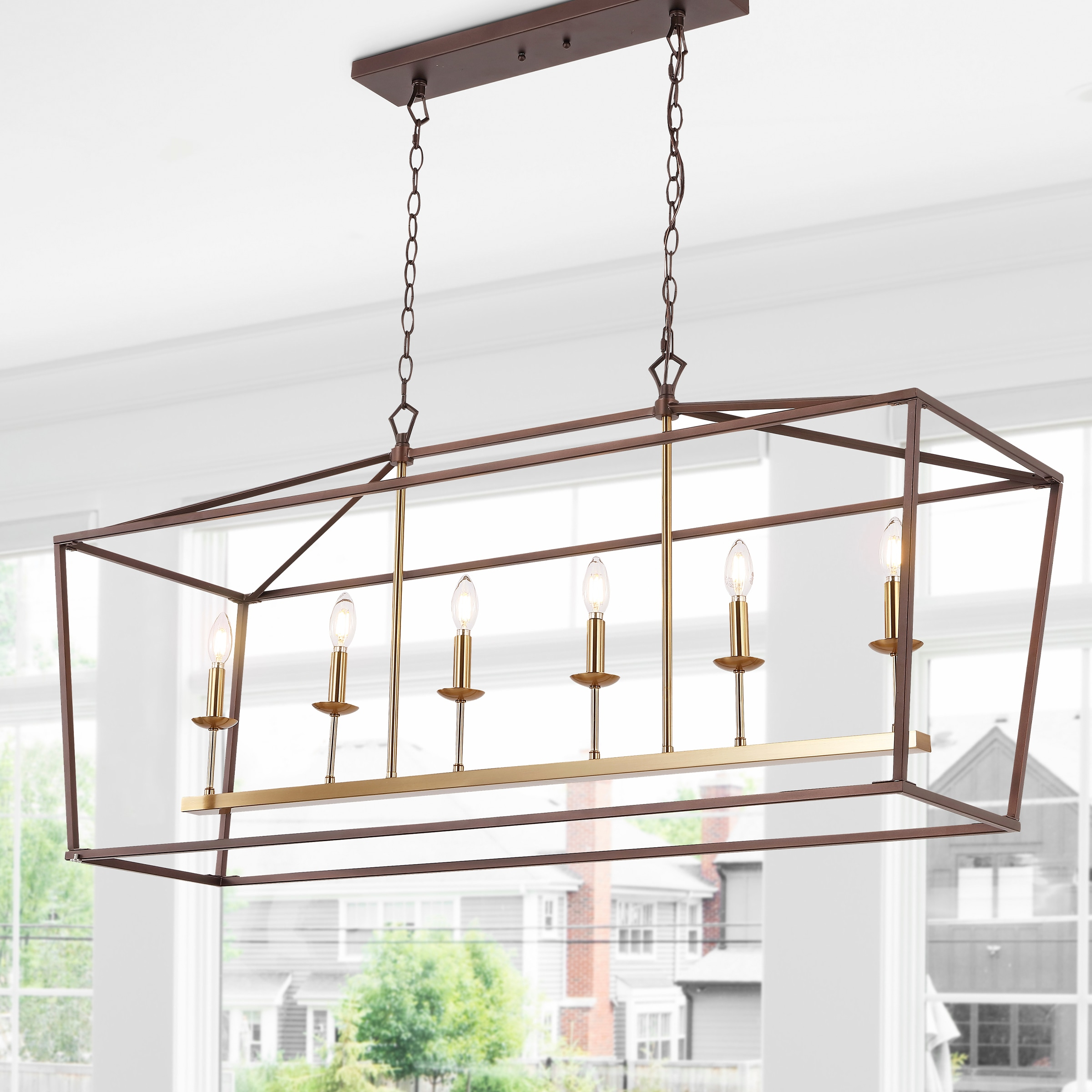 Pagoda 49" Linear 6-Bulb Classic Traditional Metal LED Pendant, Oil Rubbed Bronze