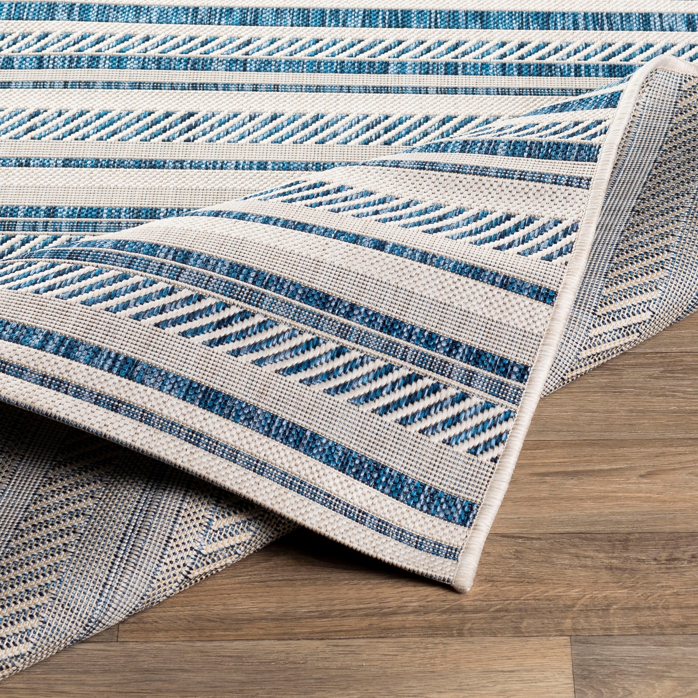 Eagean Blue Reversible Synthetic Rectangular Rug 6'7" x 9'