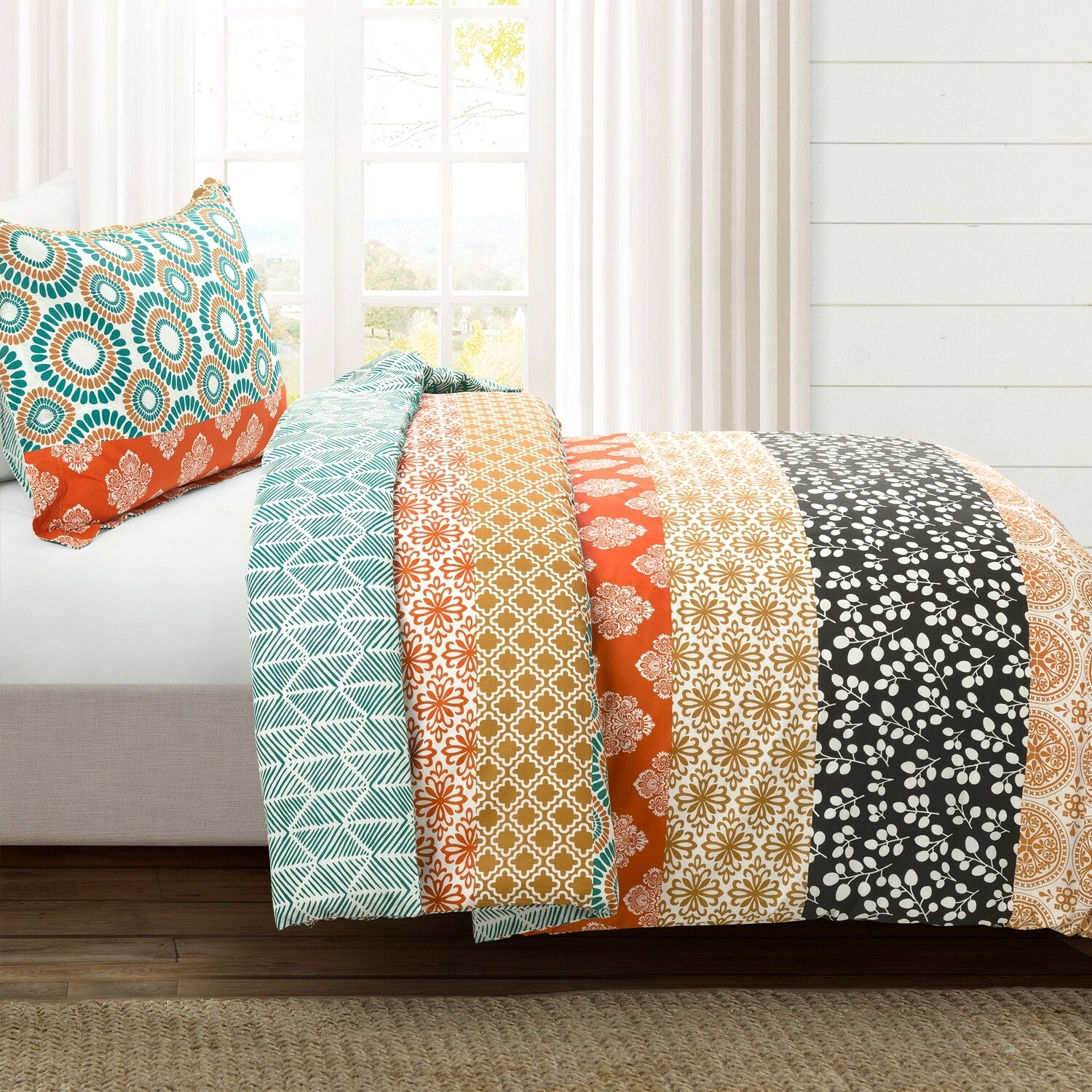 Lush Decor Bohemian Stripe Duvet Cover - Fuchsia/Orange - Full/Queen