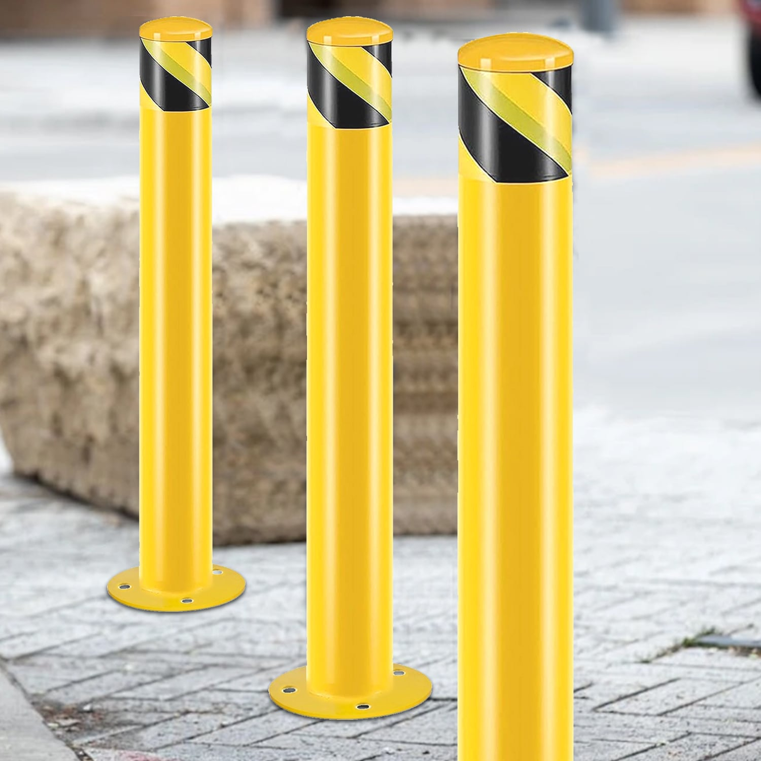 Safety Bollard Post, Steel Bollards,Parking Bollard, Yellow Powder Coated Safety Parking Barrier Post, for Traffic Sensitive Areas (2, 36"H*4.5"D)