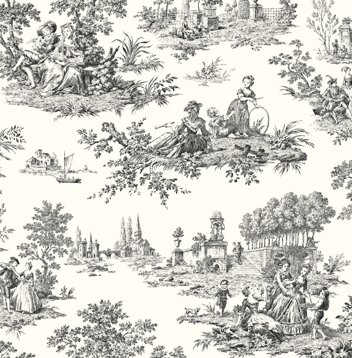 NextWall Inkwell Chateau Toile Peel and Stick Wallpaper