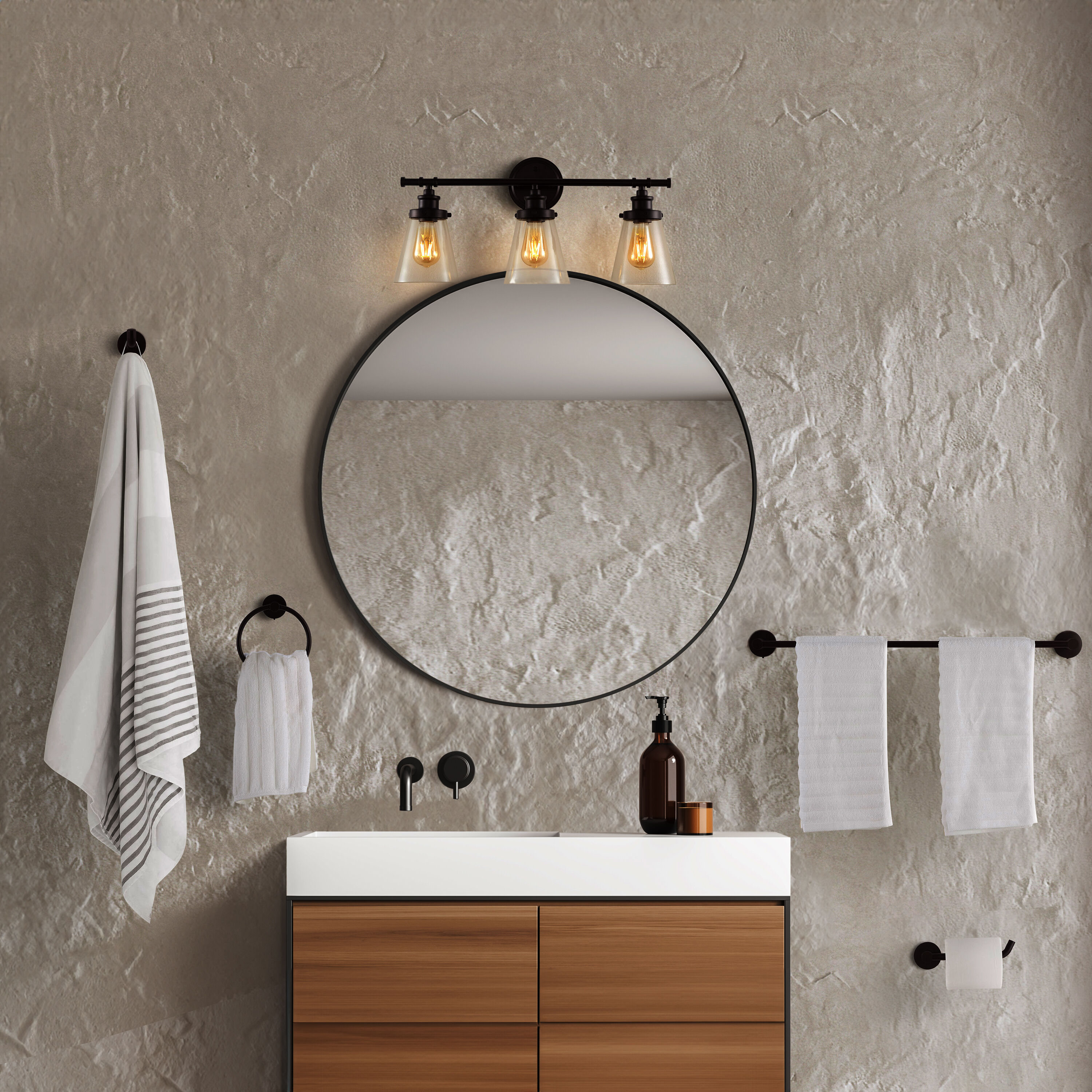 Hollis 23.75" 3-Light Traditional Farmhouse Vanity Light with Bathroom Hardware Accessory Set, Oil Rubbed Bronze (5-Piece)