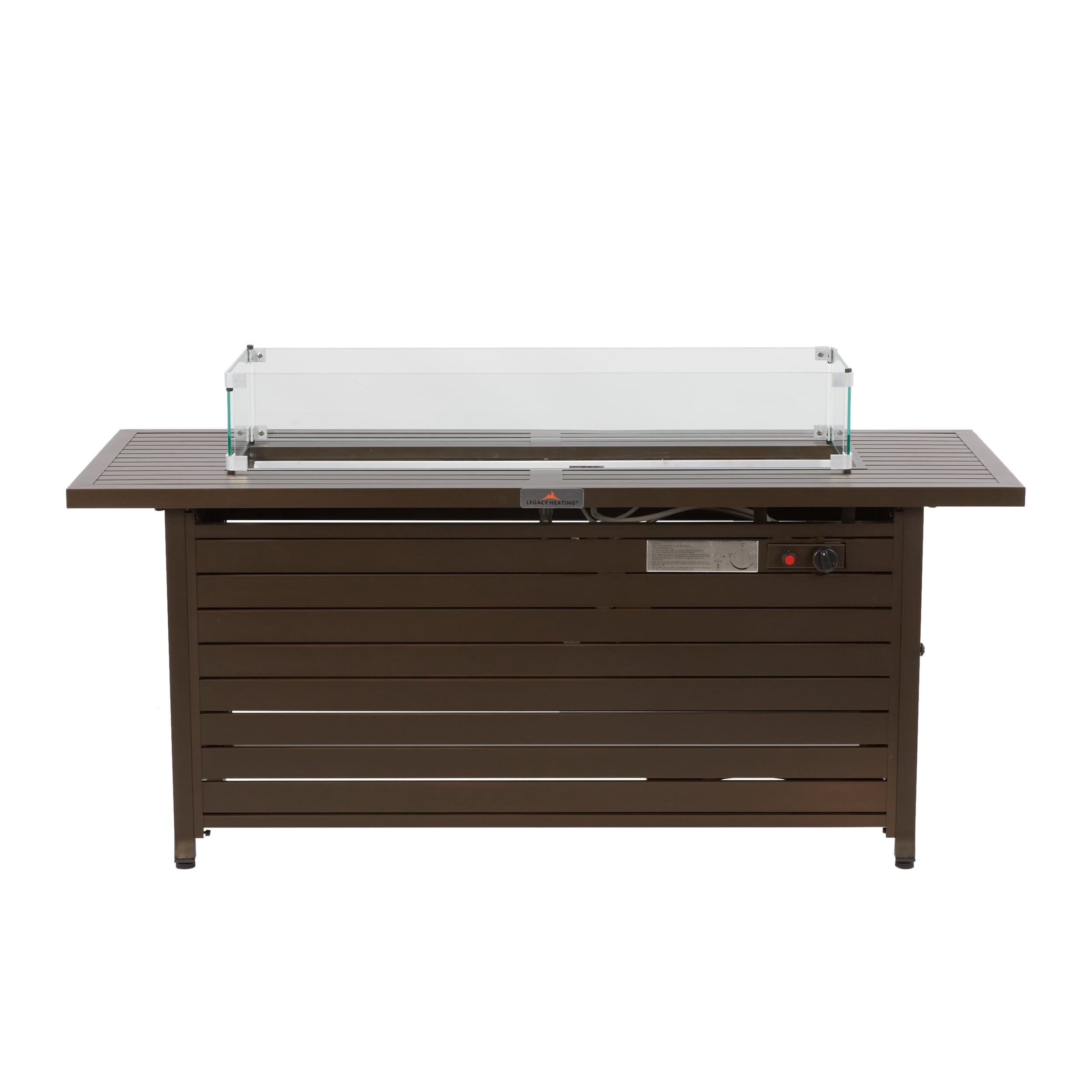 56 in. x 21 in. Rectangular Fire Table with Glass Wind Guard, Cover and Table Lid in Bronze