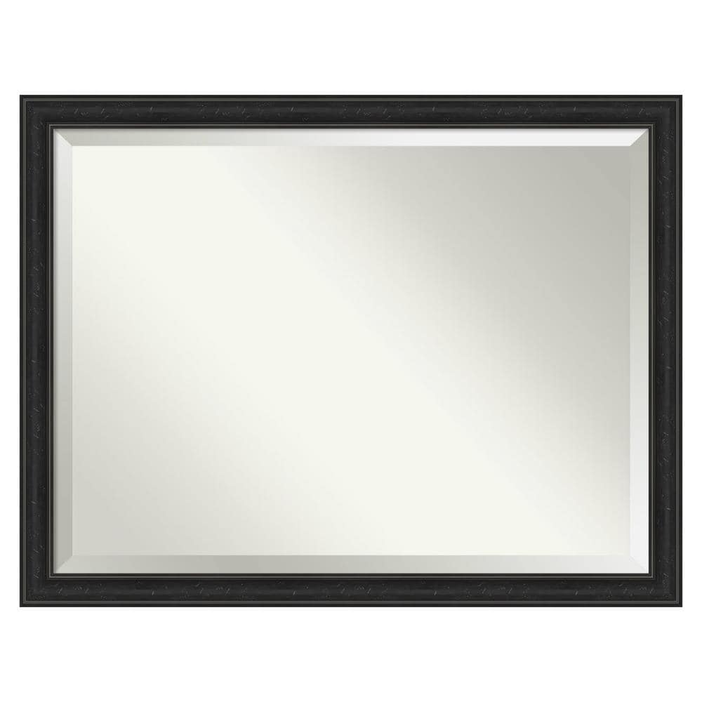 Amanti Art Beveled Bathroom Wall Mirror - Shipwreck Black Narrow Frame Outer Size: 44 x 34 in