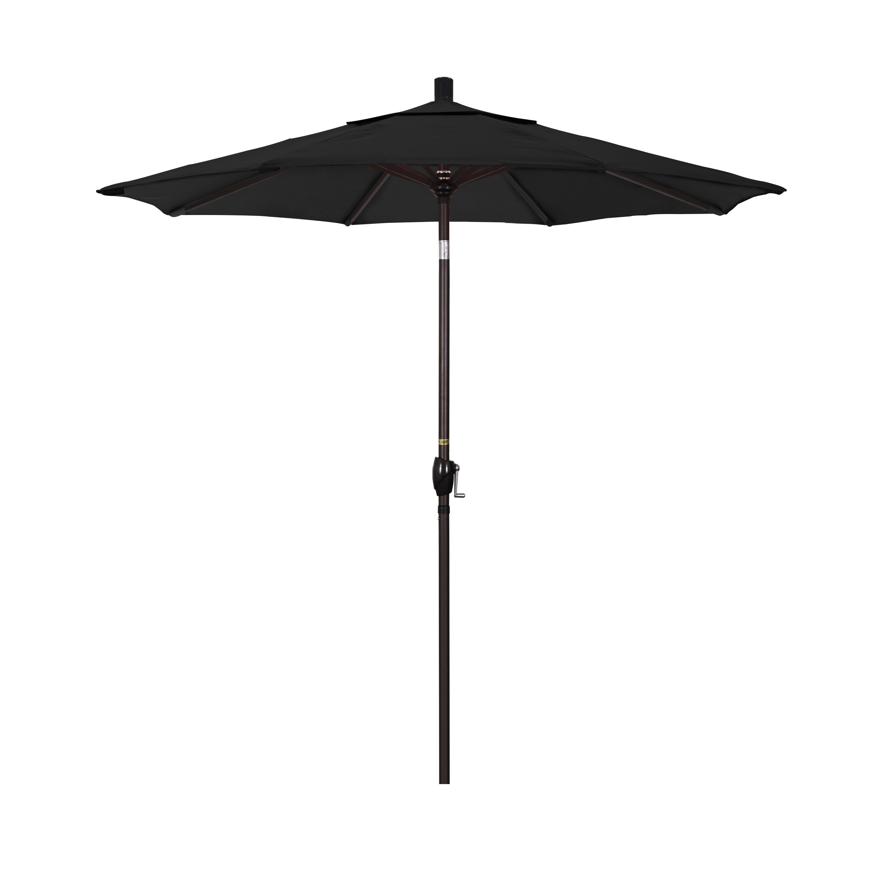 California Umbrella 7.5' Round Aluminum Market Umbrella, Crank Lift, Push Button Tilt, Bronze Pole, Canvas Black