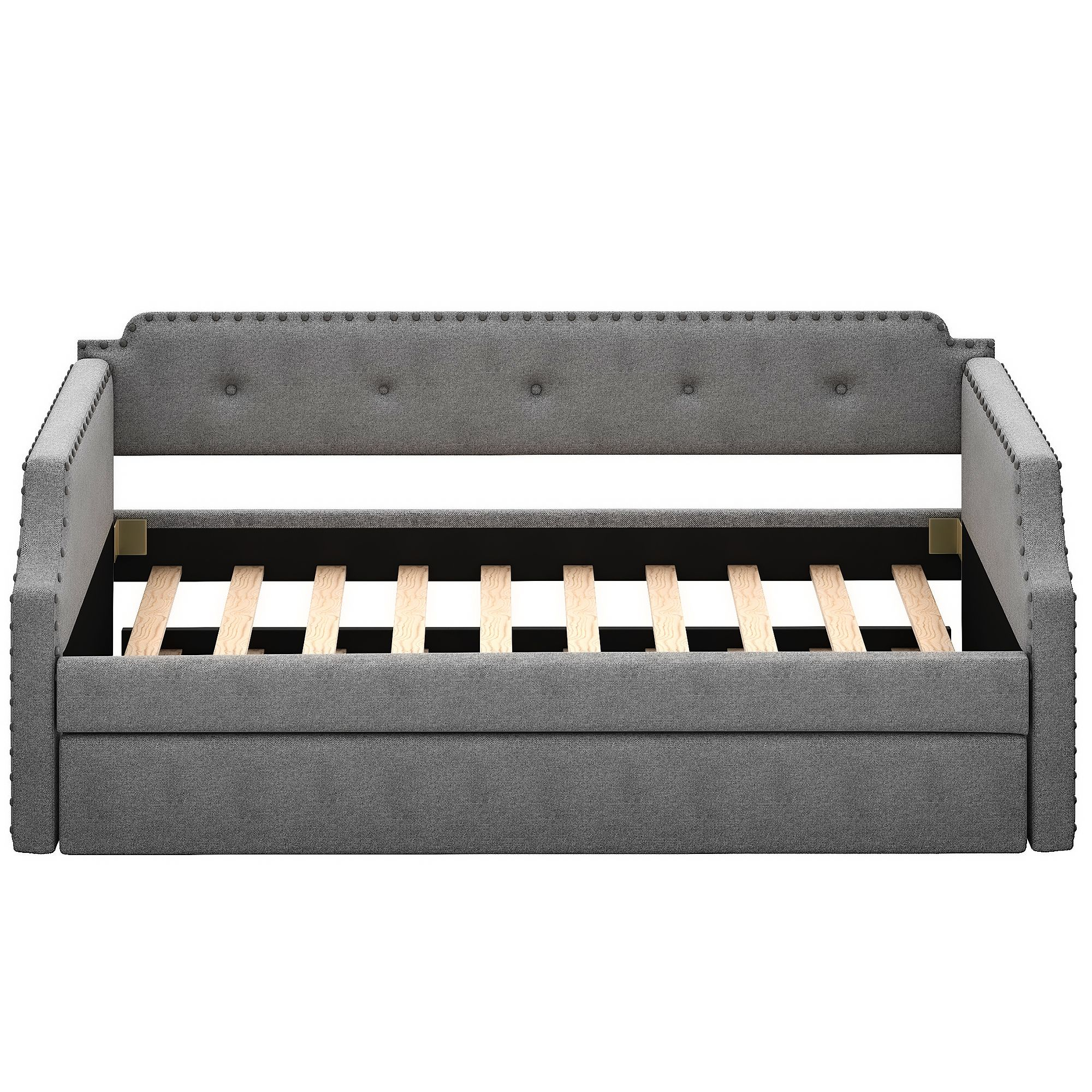 Gray Twin Upholstered Daybed with Trundle and Nailhead Trim