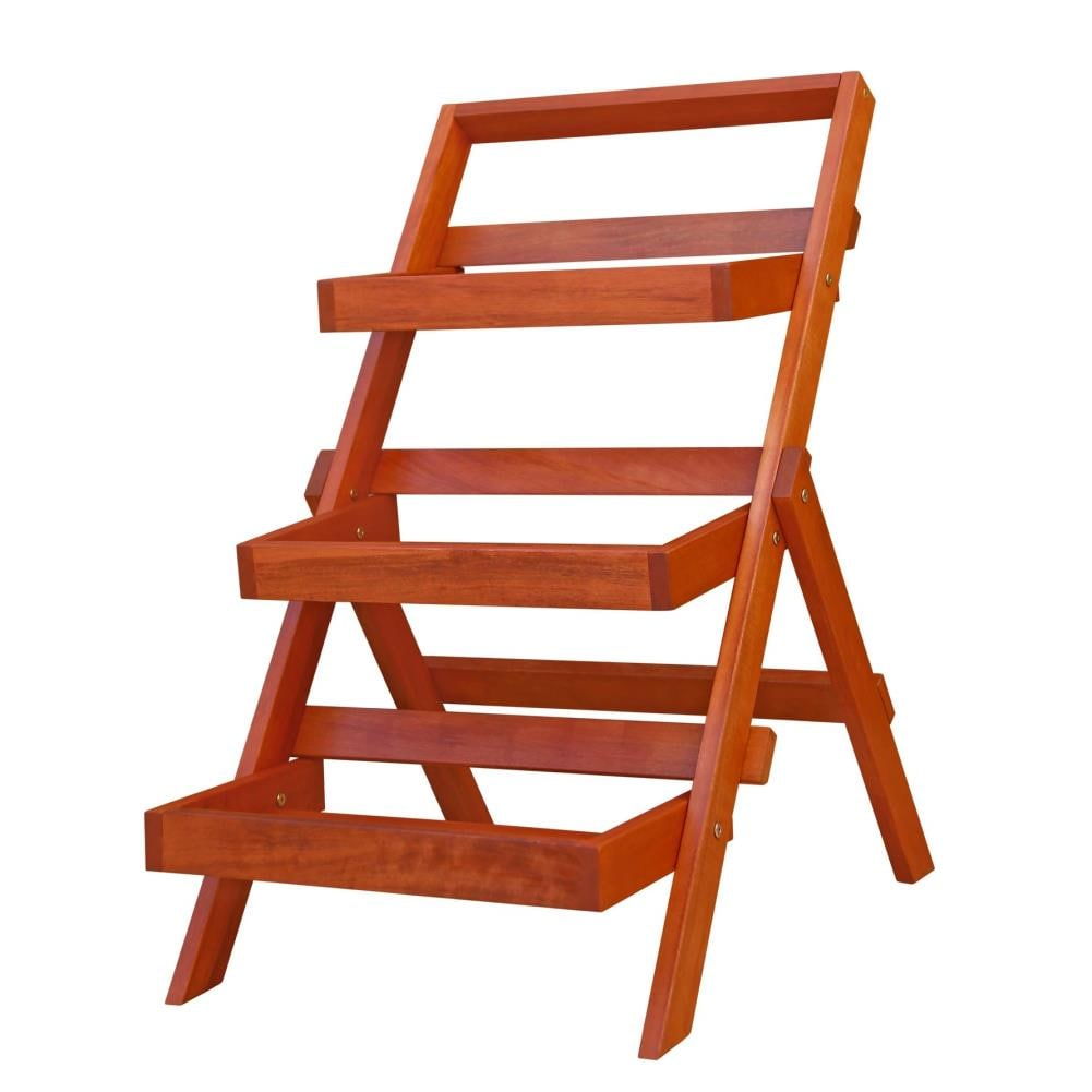 VIFAH V1512 Malibu 24-Inch Wide 3-Layer Eucalyptus Hardwood Outdoor Garden Patio Plant Stand for Flowers, Vegetables and Potted Houseplants, Natural