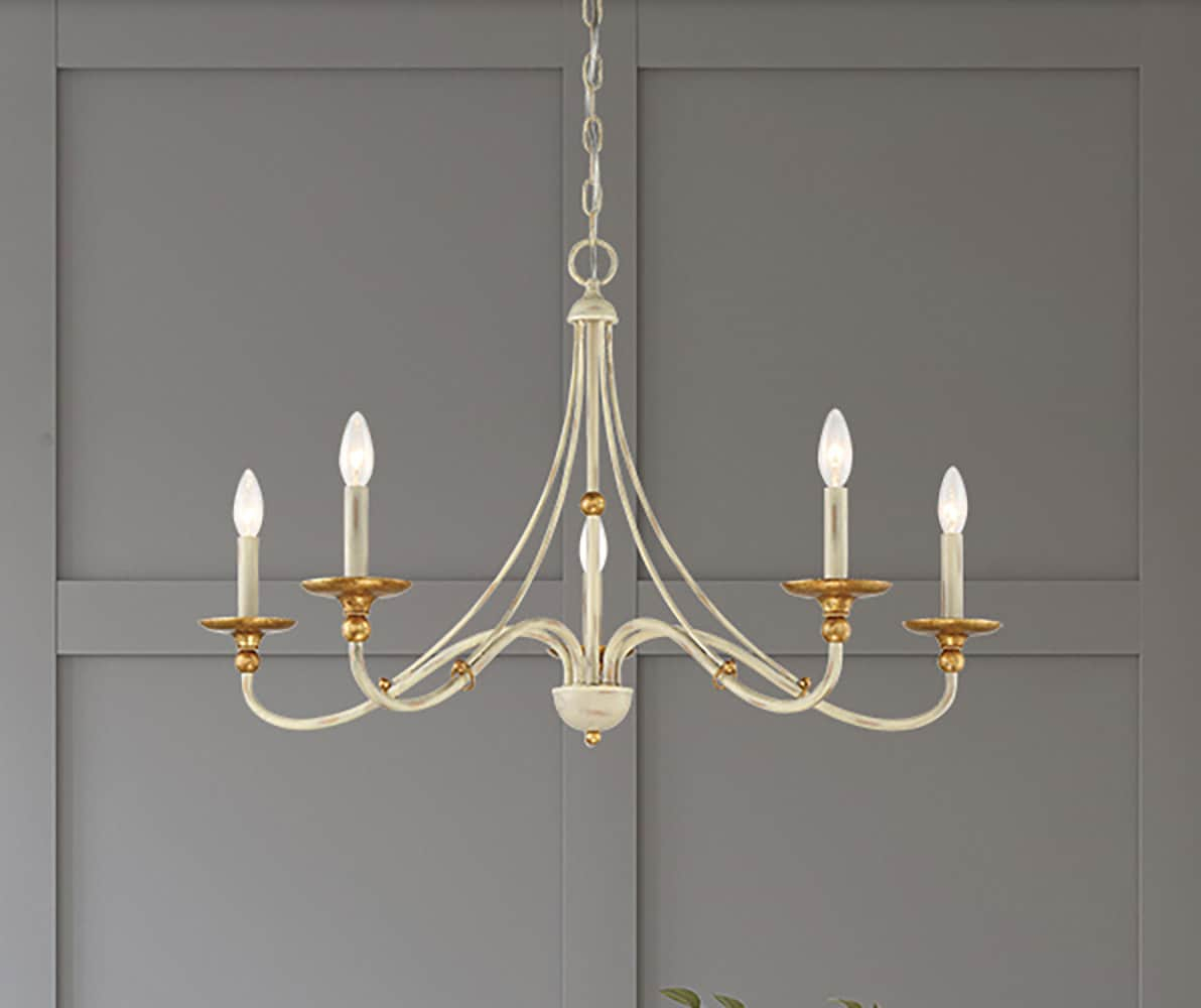 Minka Lavery White Gold Pendant Chandelier 28" Wide Farmhouse French 5-Light Fixture for Dining Room House Foyer Kitchen Entryway