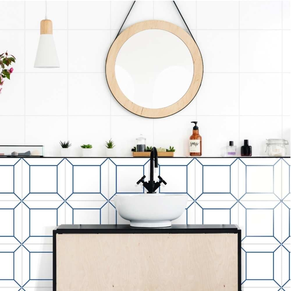 The Tile Life Frame White 6" x 6" Ceramic Patterned Wall Tile for Backsplash Bathroom - 1 Sample