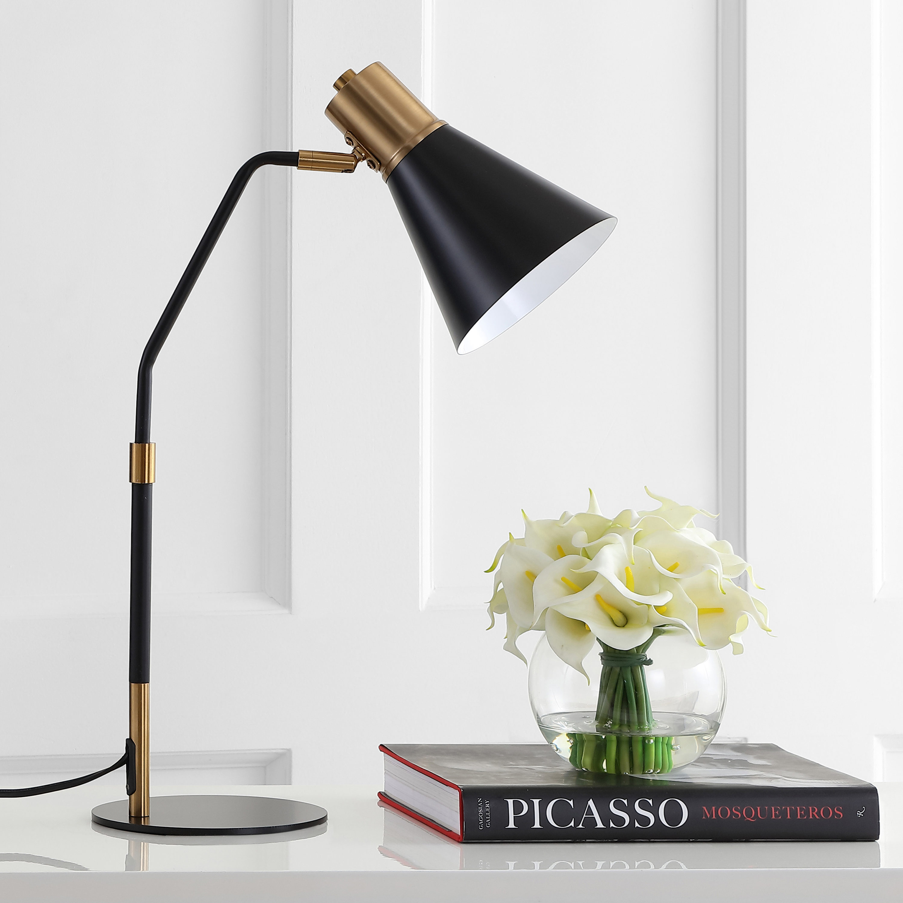 JONATHAN Y JYL6129A Apollo 22.5" Metal LED Task Lamp Contemporary for Bedroom, Living Room, Office, College Dorm, Coffee Table, Bookcase, Black/BrassGold
