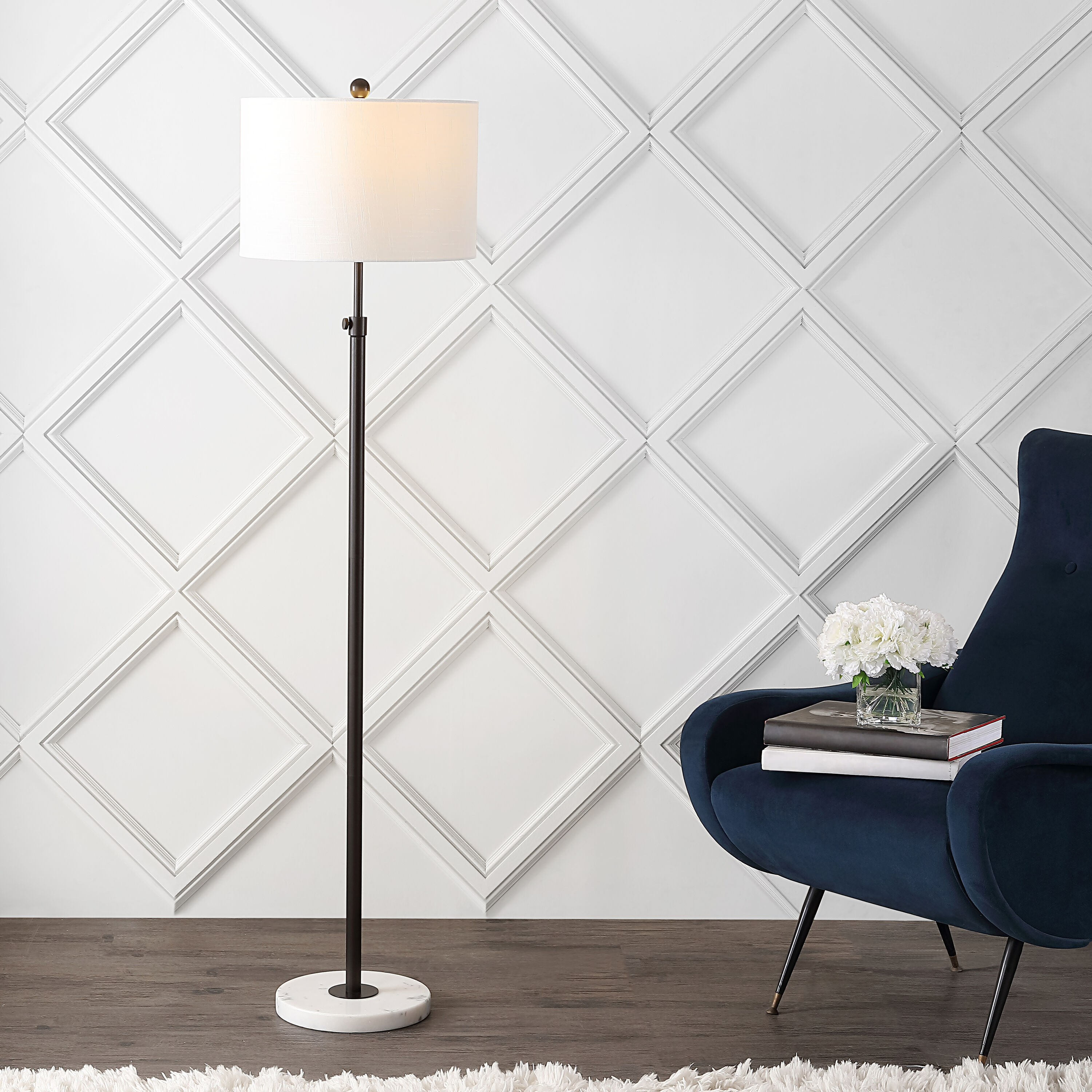JONATHAN Y JYL3022B June 65" Adjustable Metal/Marble LED Floor Lamp Modern,Contemporary,Glam for Bedrooms, Living Room, Office, Reading, 1 Light, Oil Rubbed Bronze
