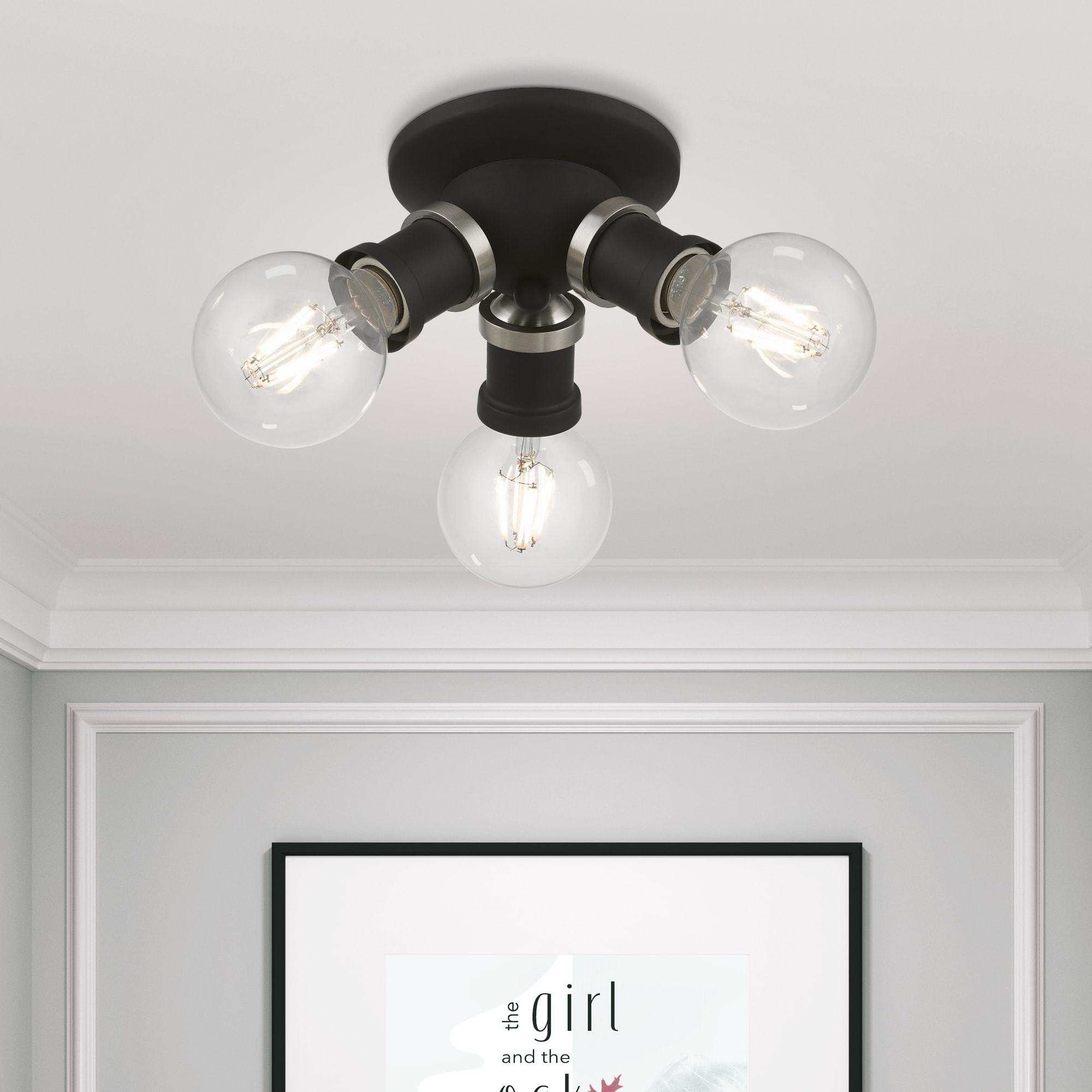 Livex Lighting Lansdale 3 - Light Flush Mount in  Black/Brushed Nickel