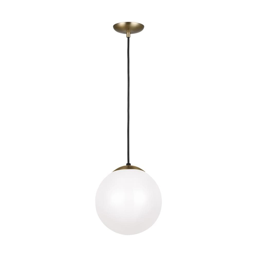 Leo Satin Brass 10" Smooth White Glass Globe Pendant Light