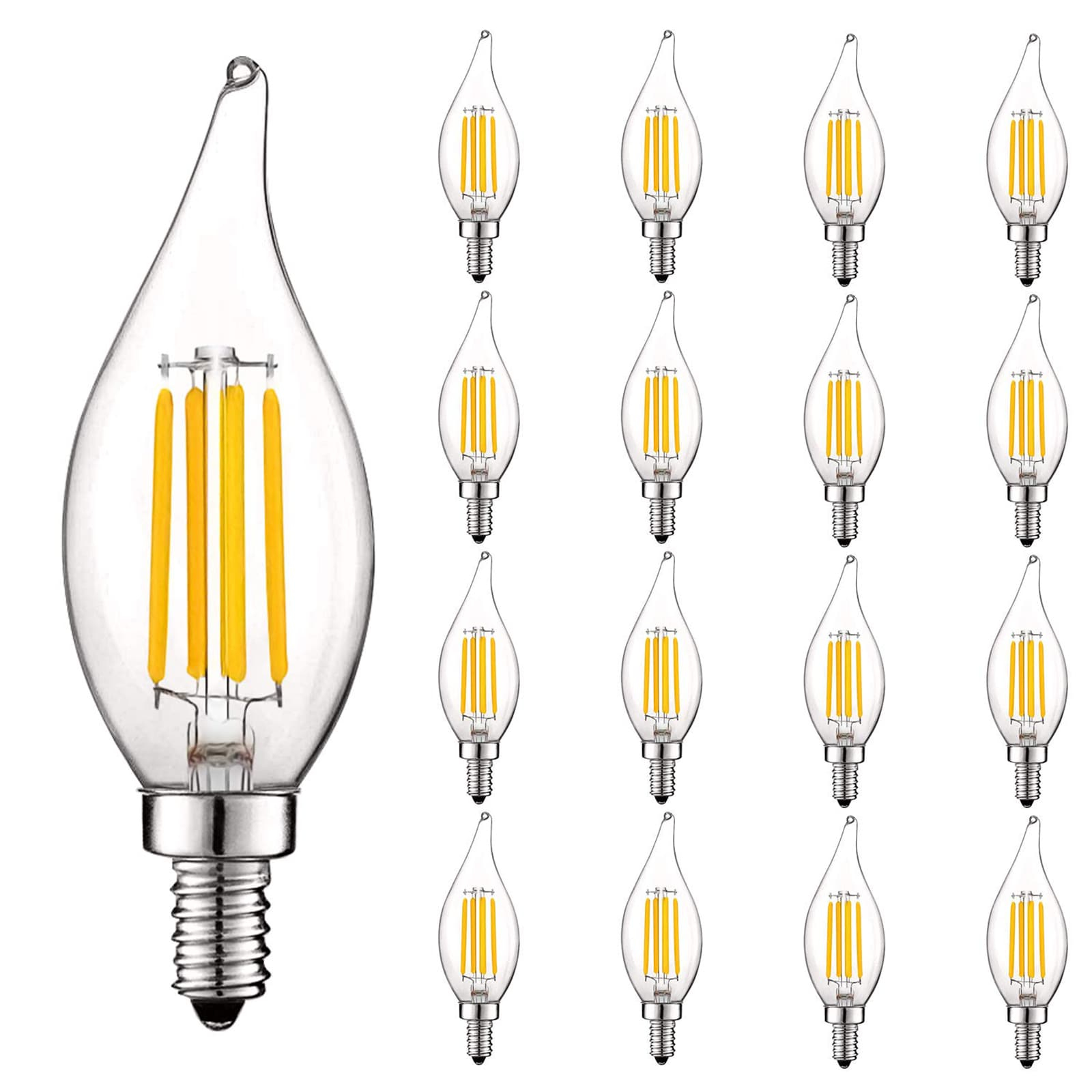 Luxrite 5W E12 Vintage Candelabra LED Dimmable Light Bulbs, 60W Equivalent 5000K Bright White, 550 Lumens, Flame Tip, 16-Pack