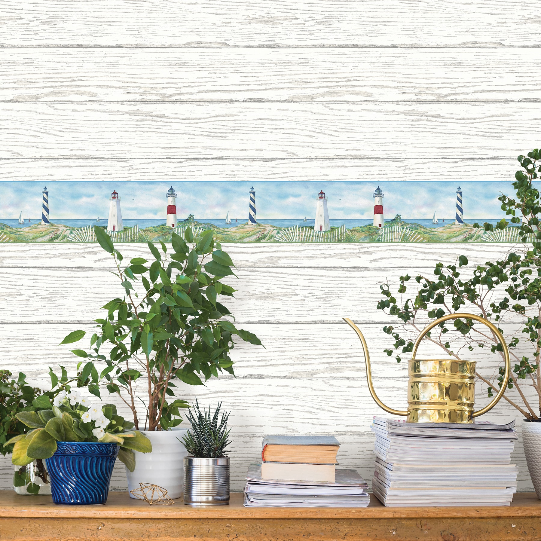 Eugene Light Blue Coastal Lighthouse Portrait Blue Wallpaper Border