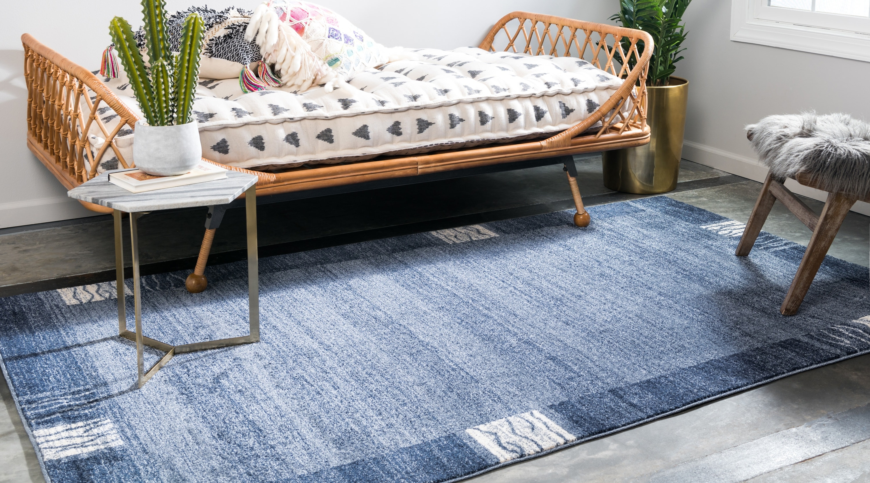Unique Loom Del Mar Collection Area Rug - Sarah (5' 3" x 8' Rectangle, Light Blue/ Blue)