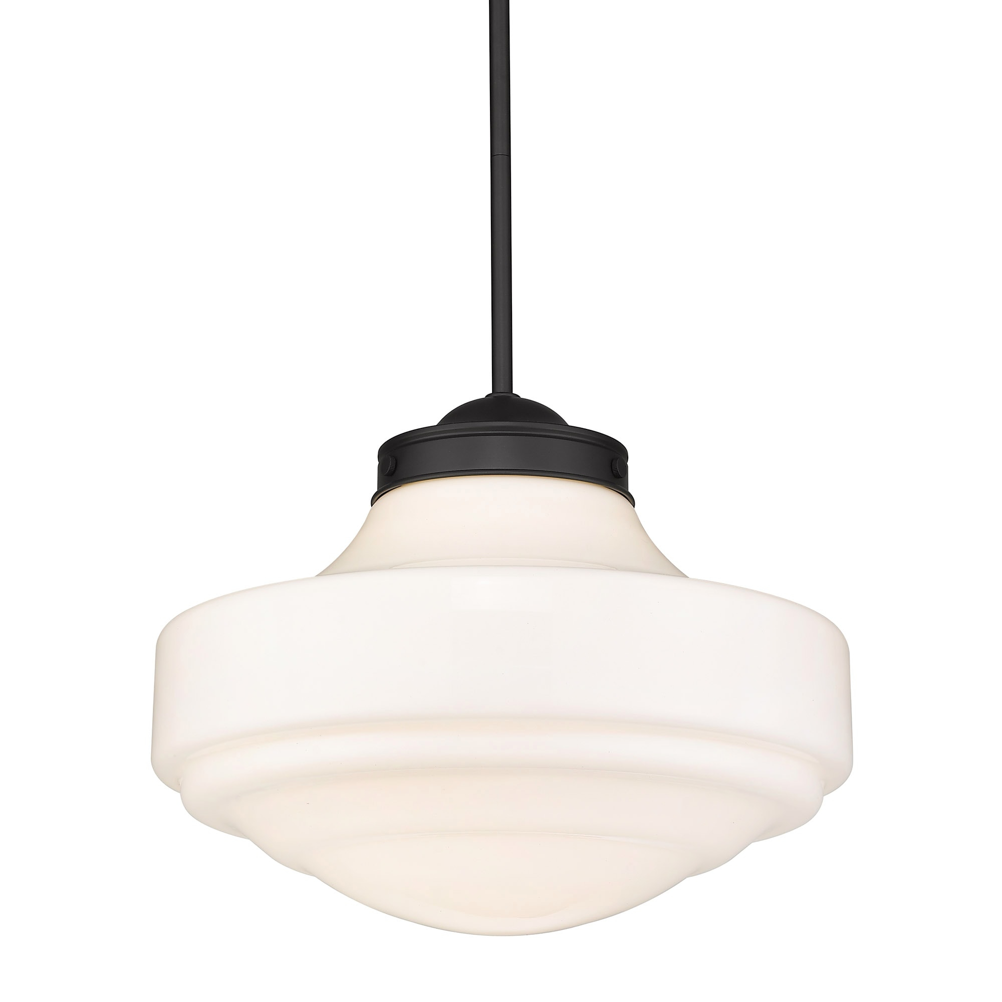 Golden Lighting Ingalls 1-Light LargePendant in Matte Black with Vintage Milk Glass