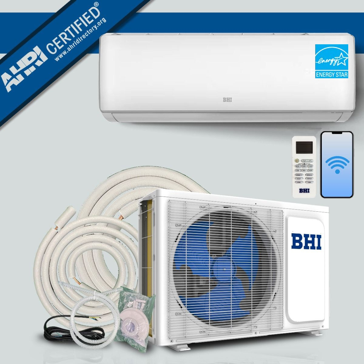 BHI 12000 BTU Wi-Fi Connected Ductless Mini Split Air Conditioner for 600 Square Feet with Heater and Remote Included