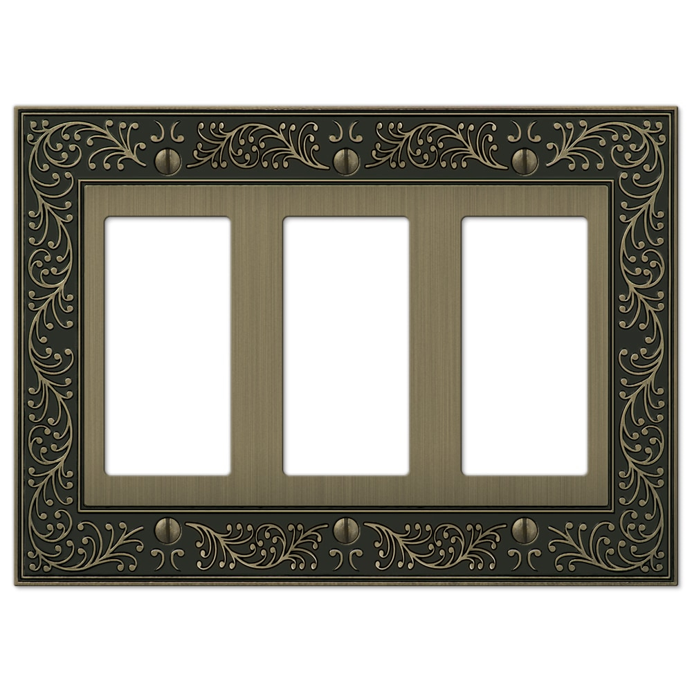 Amerelle 43RRRBB English Garden Wallplate, 3 Rocker, Cast Metal, Brushed Brass, 1-Pack