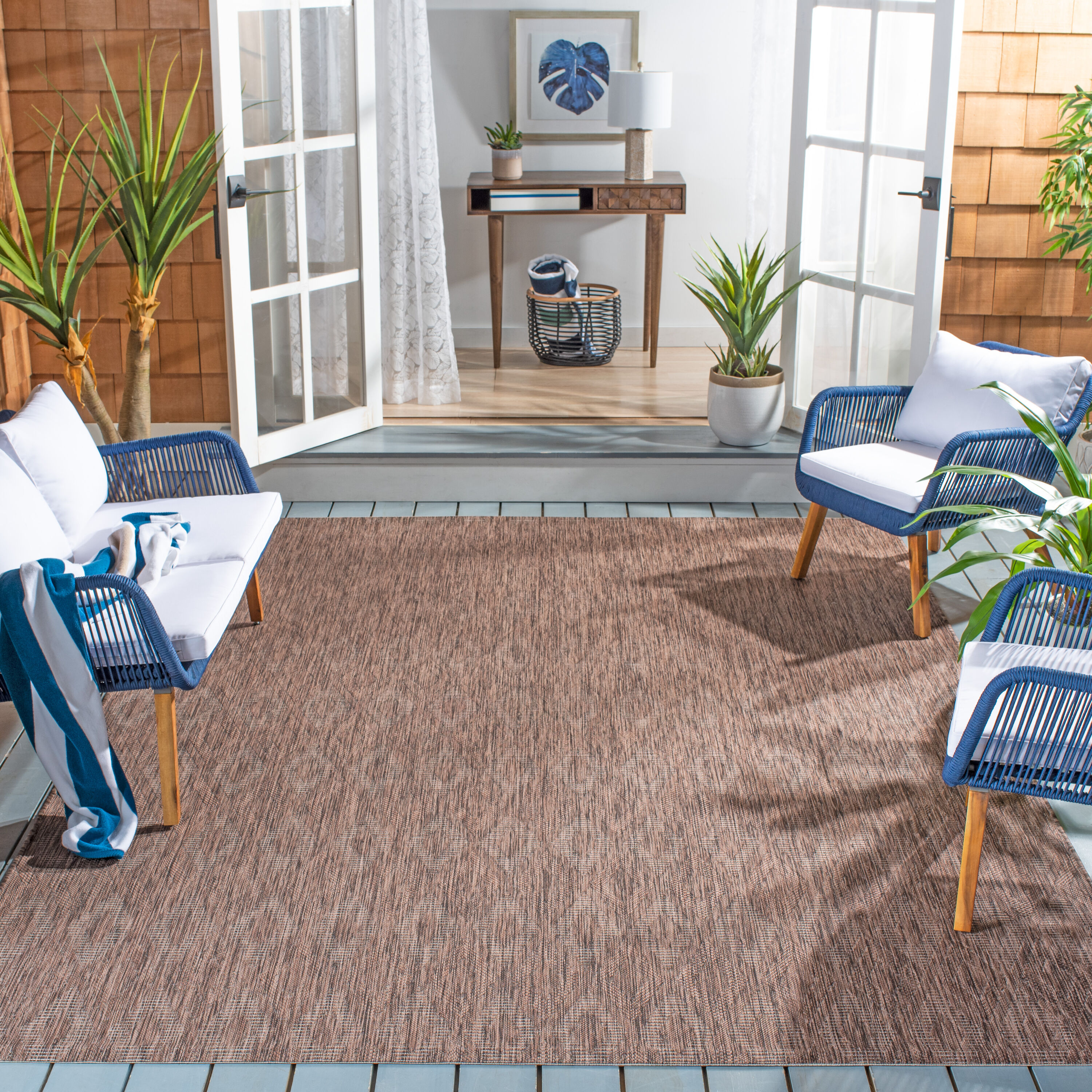 SAFAVIEH Courtyard Teodor Geometric Indoor/Outdoor Area Rug, Brown/Brown, 9' x 12'