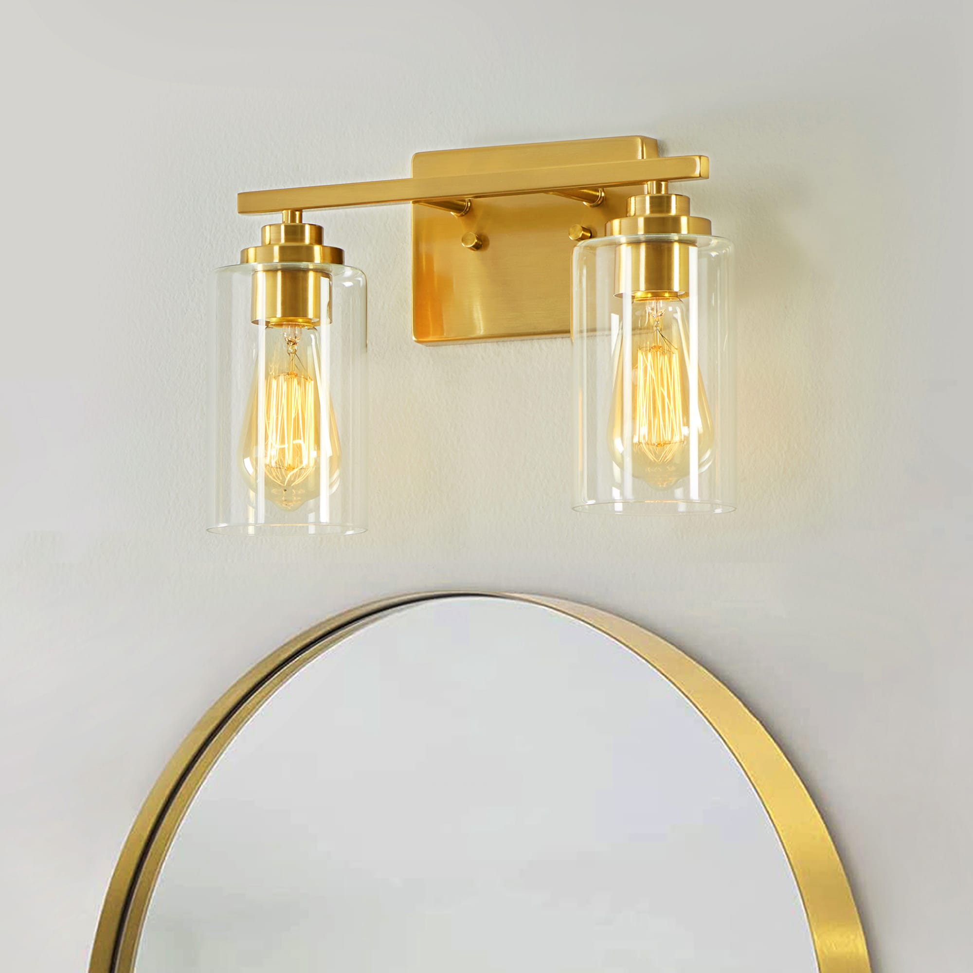 Kawoti  2-Light Dimmable Bathroom Vanity Light with Clear Glass Shade Antiqued Brass