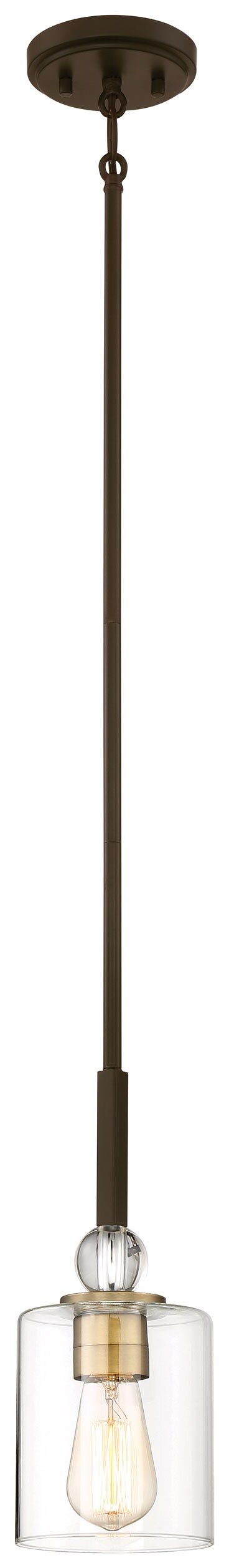 Mini Painted Bronze and Brass Glass Pendant Light