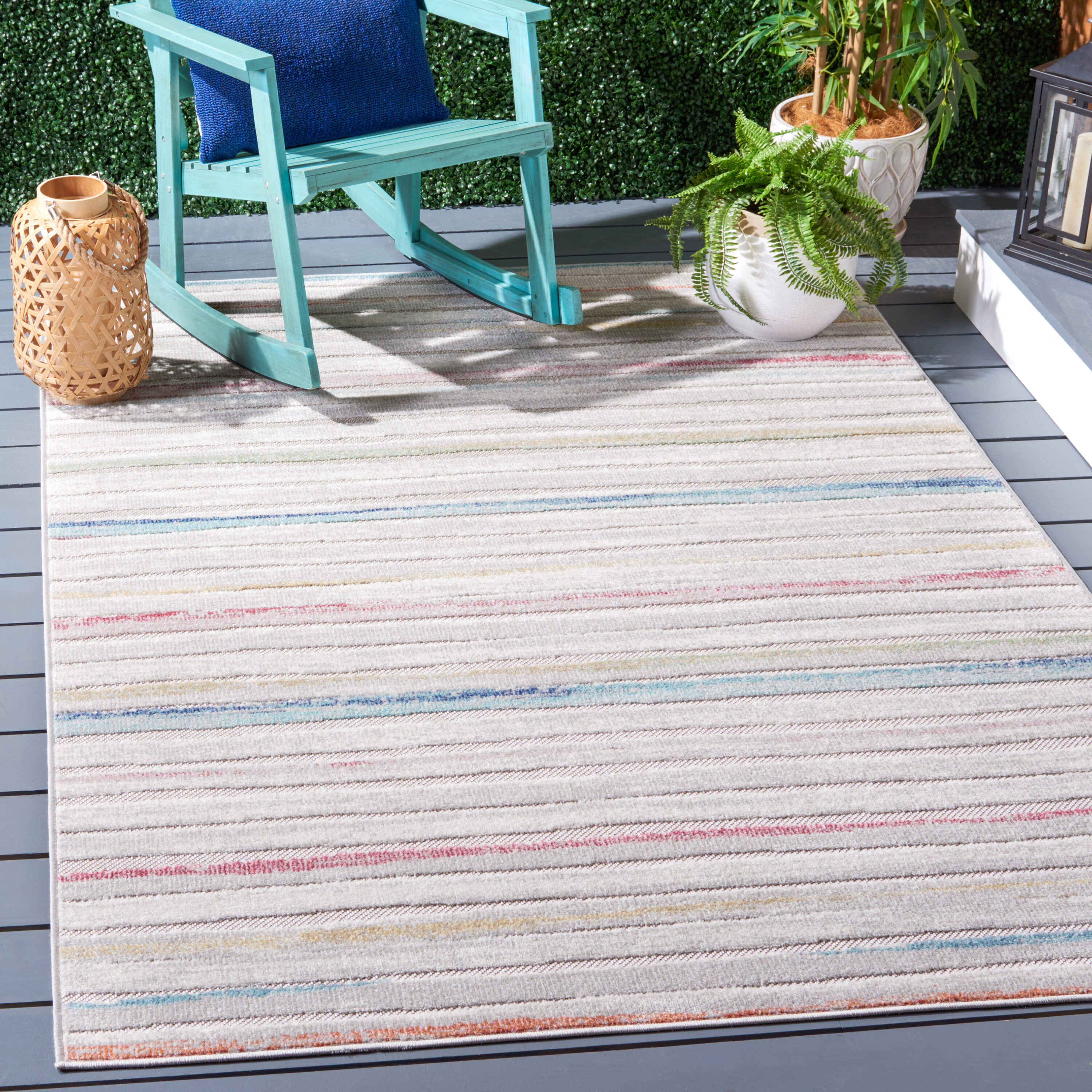 SAFAVIEH Cabana Noelle Indoor/Outdoor Area Rug, Red/Aqua/Ivory, 9' x 12'