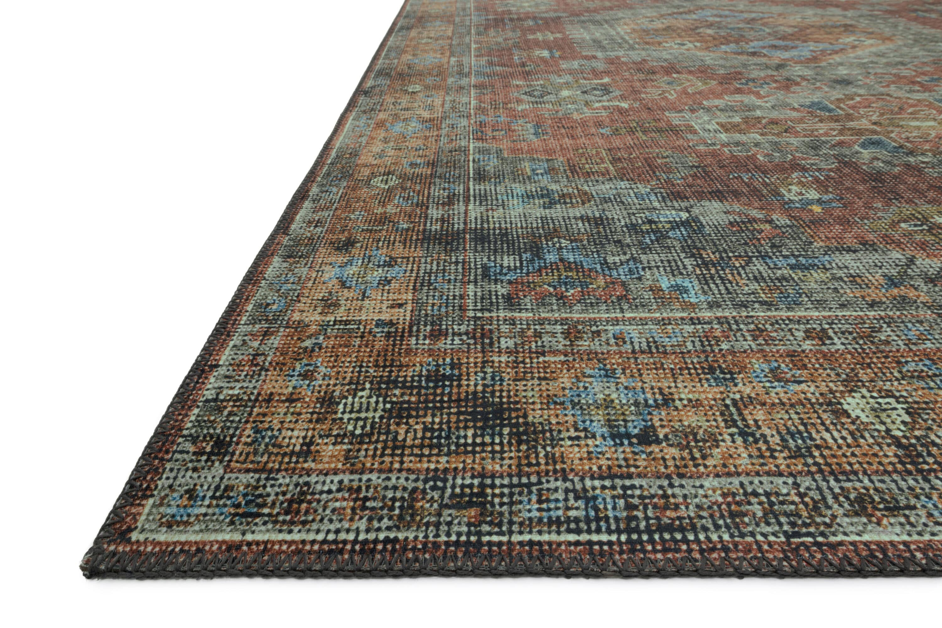 Skye Terracotta & Sky Round Easy-Care Wool Blend Rug, 6'