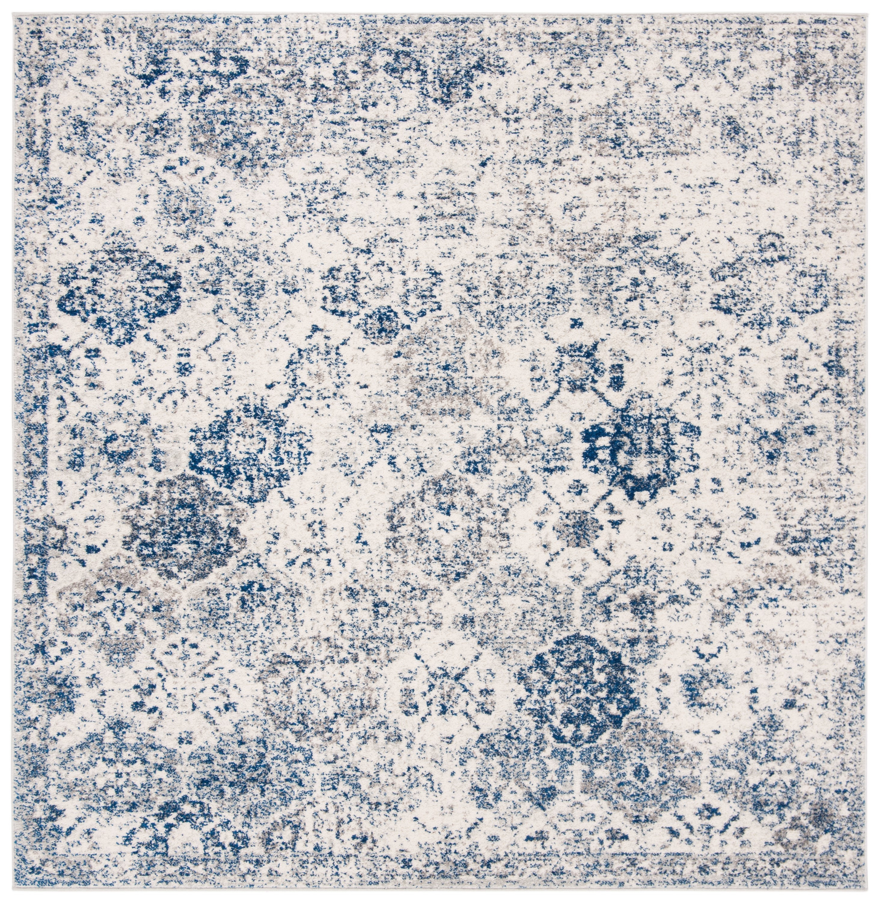 SAFAVIEH Madison Judith Distressed Area Rug, White/Royal Blue, 12' x 12' Square