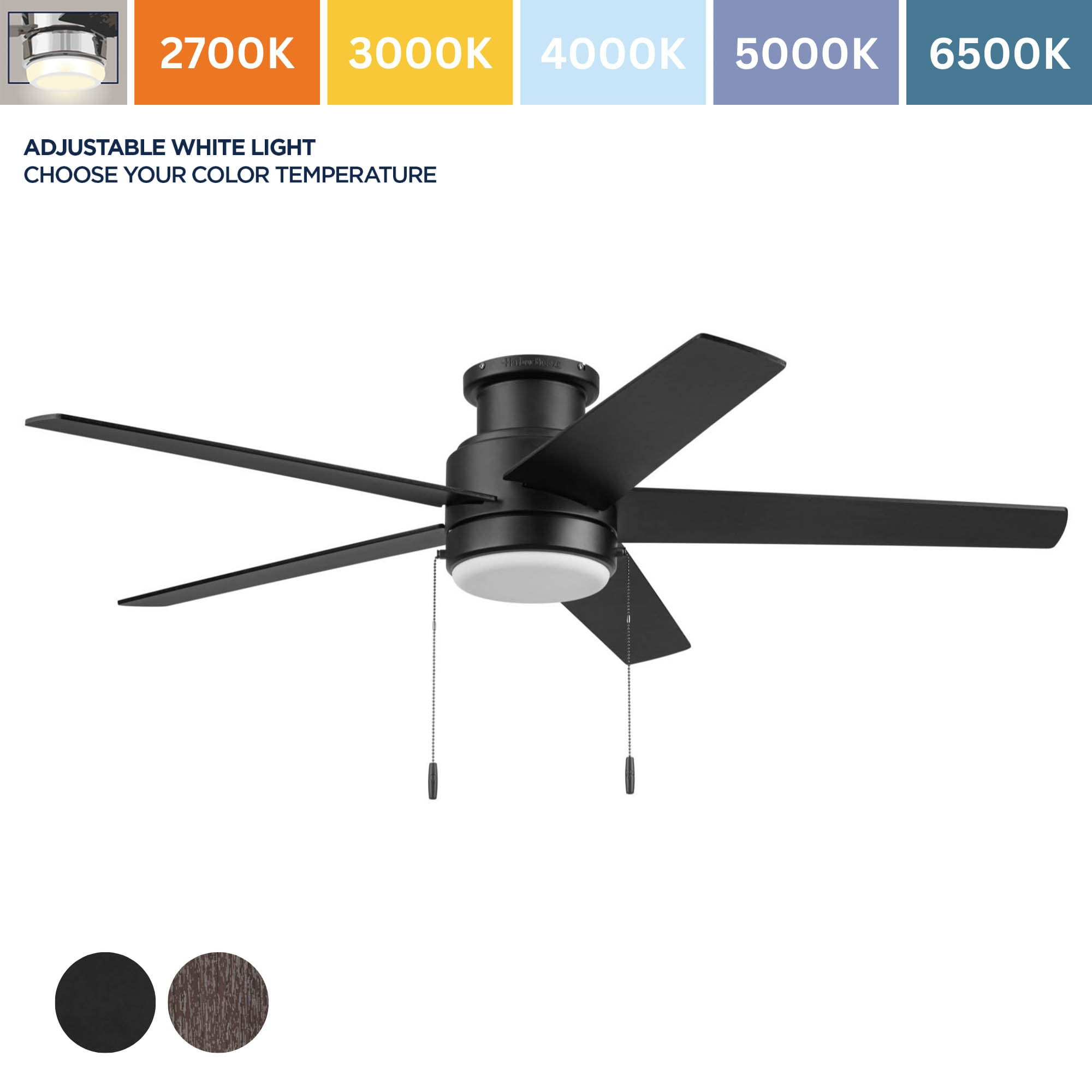 Harbor Breeze Fairbanks 52-Inches Matte Black with Black/Sable Blades Color-Changing Indoor/Outdoor Flush mount Standard Ceiling Fan With Light ( 5 -Blade)
