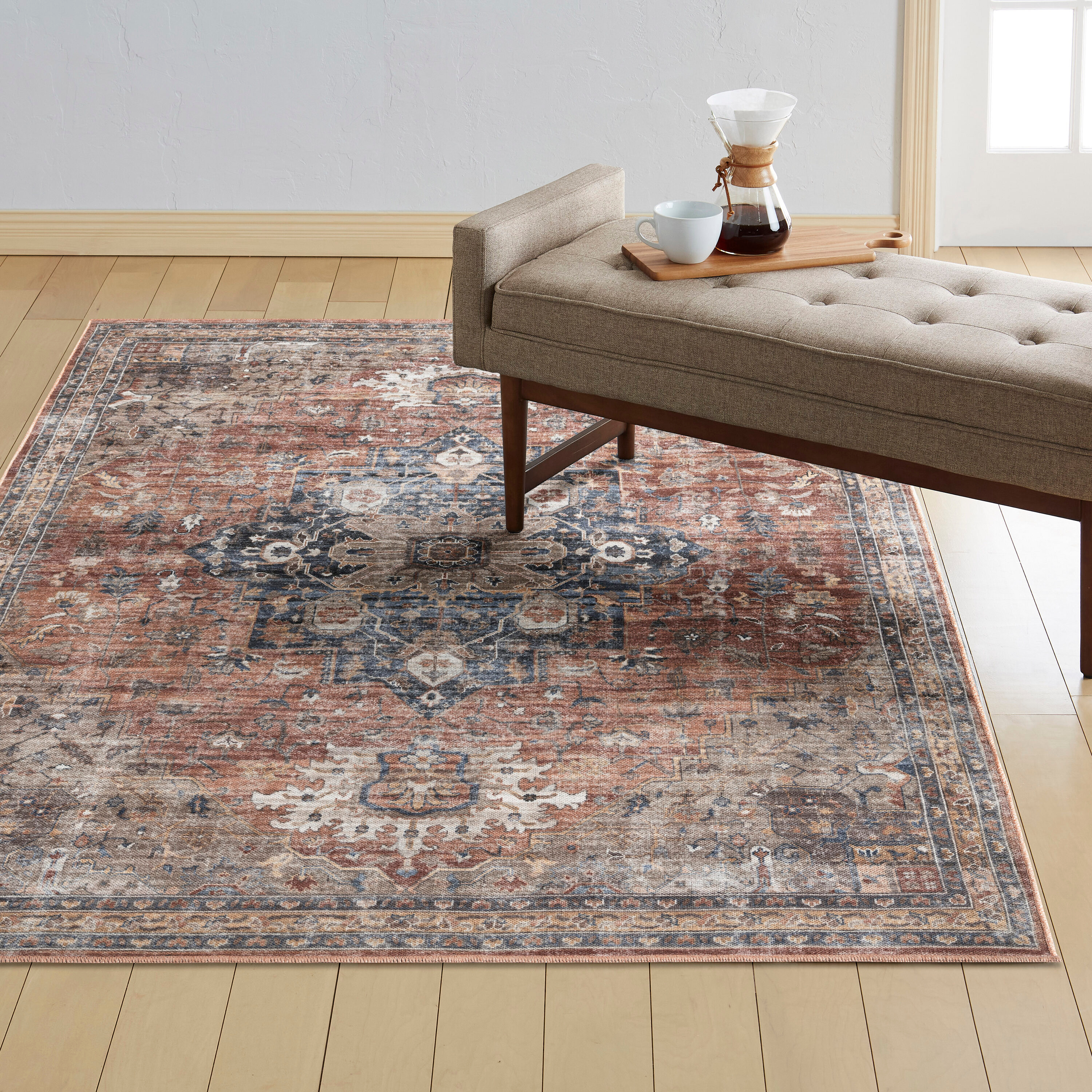 Everwash™ Callaghan Esther Bohemian Medallion Machine Washable Area Rug, Rust/Navy Blue, 6'6"x9'2"