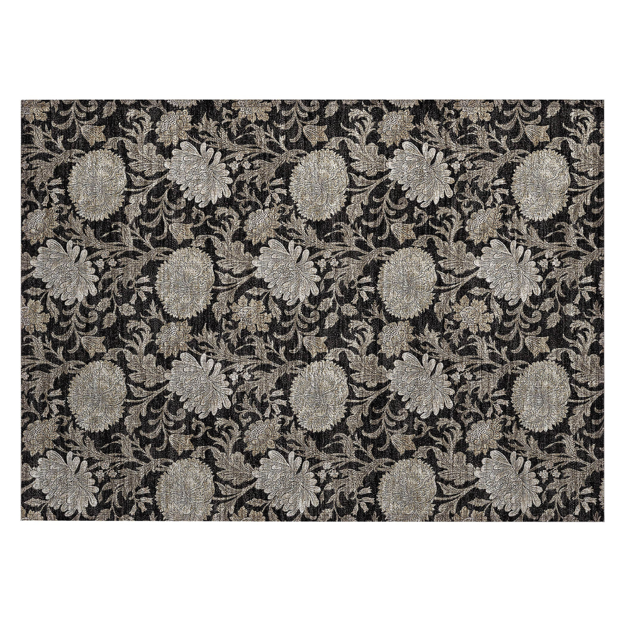 Addison Rugs Machine Washable Indoor/ Outdoor Chantille Floral Rug Black - 1'8" x 2'6"