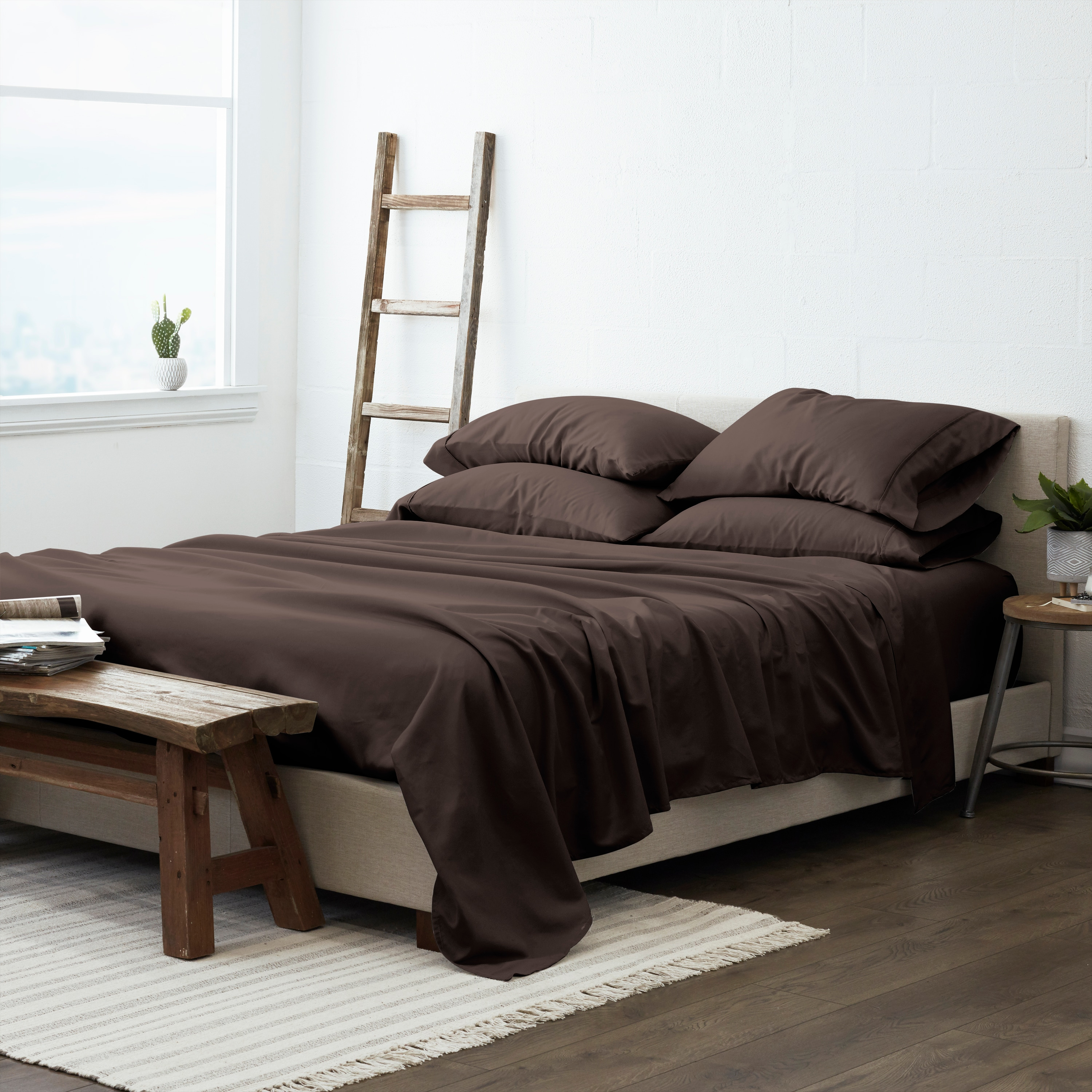 Comfort Canopy - 6 Piece Solid Chocolate Microfiber Bed Sheets for California King Beds