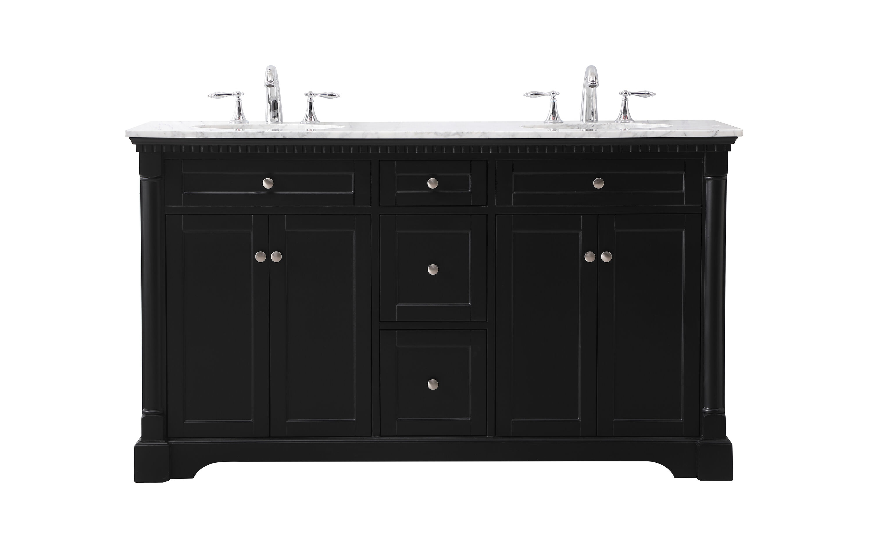Elegant Decor Clarence 60" Solid Wood Metal Double Bathroom Vanity Set in Black