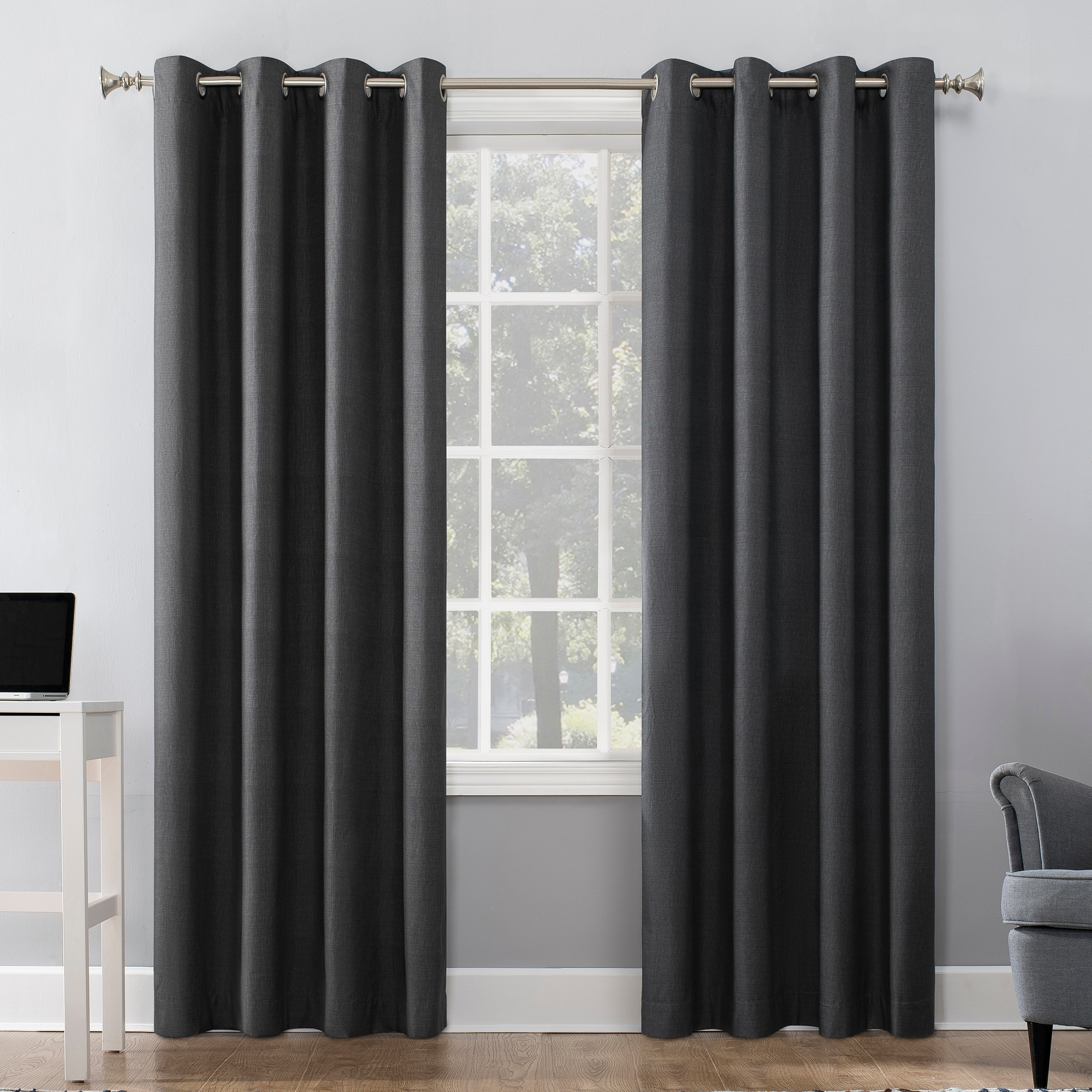 Sun Zero Duran Thermal Insulated 100% Blackout Grommet Curtain Panel, 50"X108", Charcoal (Single Panel)