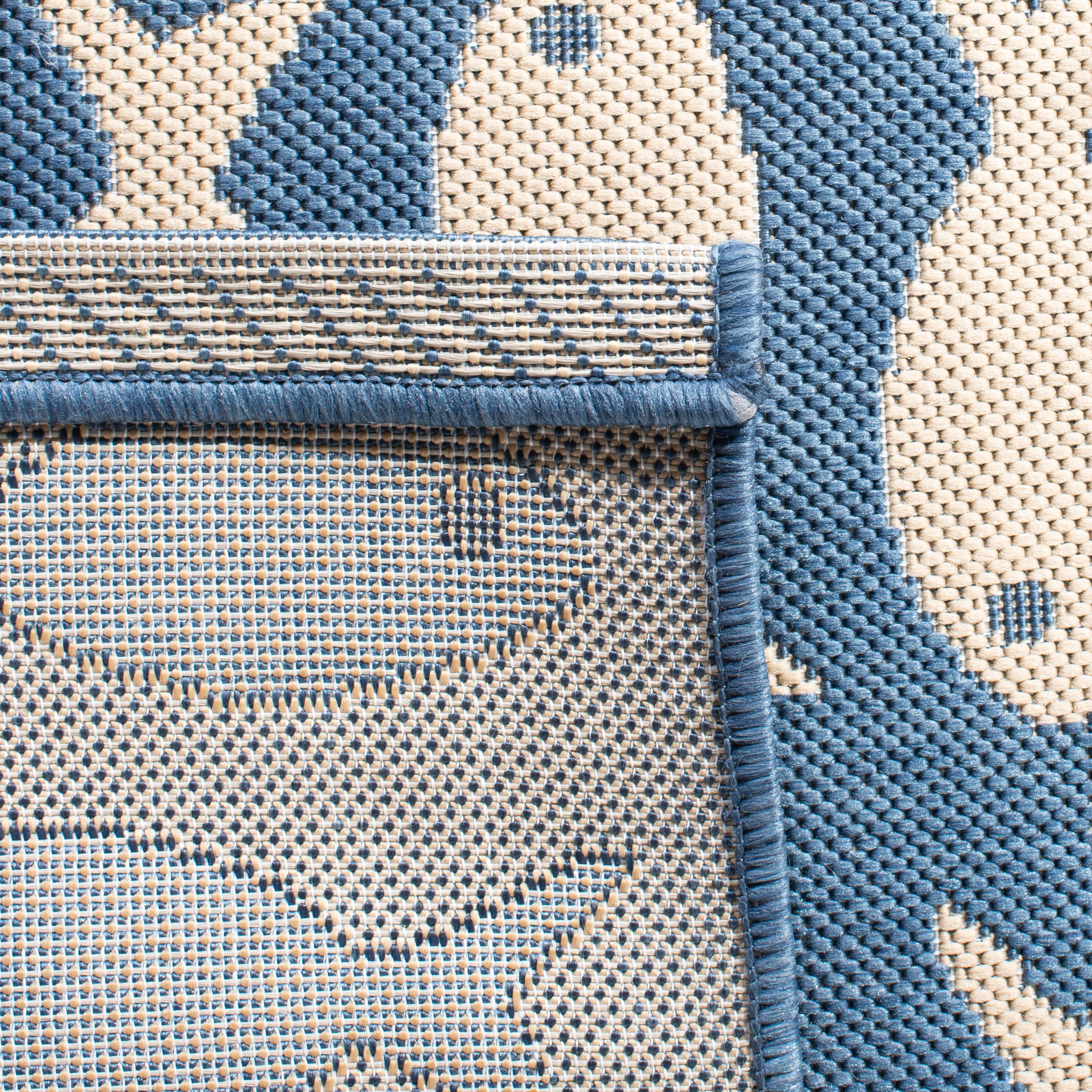 Safavieh Courtyard 2 X 14 (ft) Blue/Beige Indoor/Outdoor Geometric Runner Rug