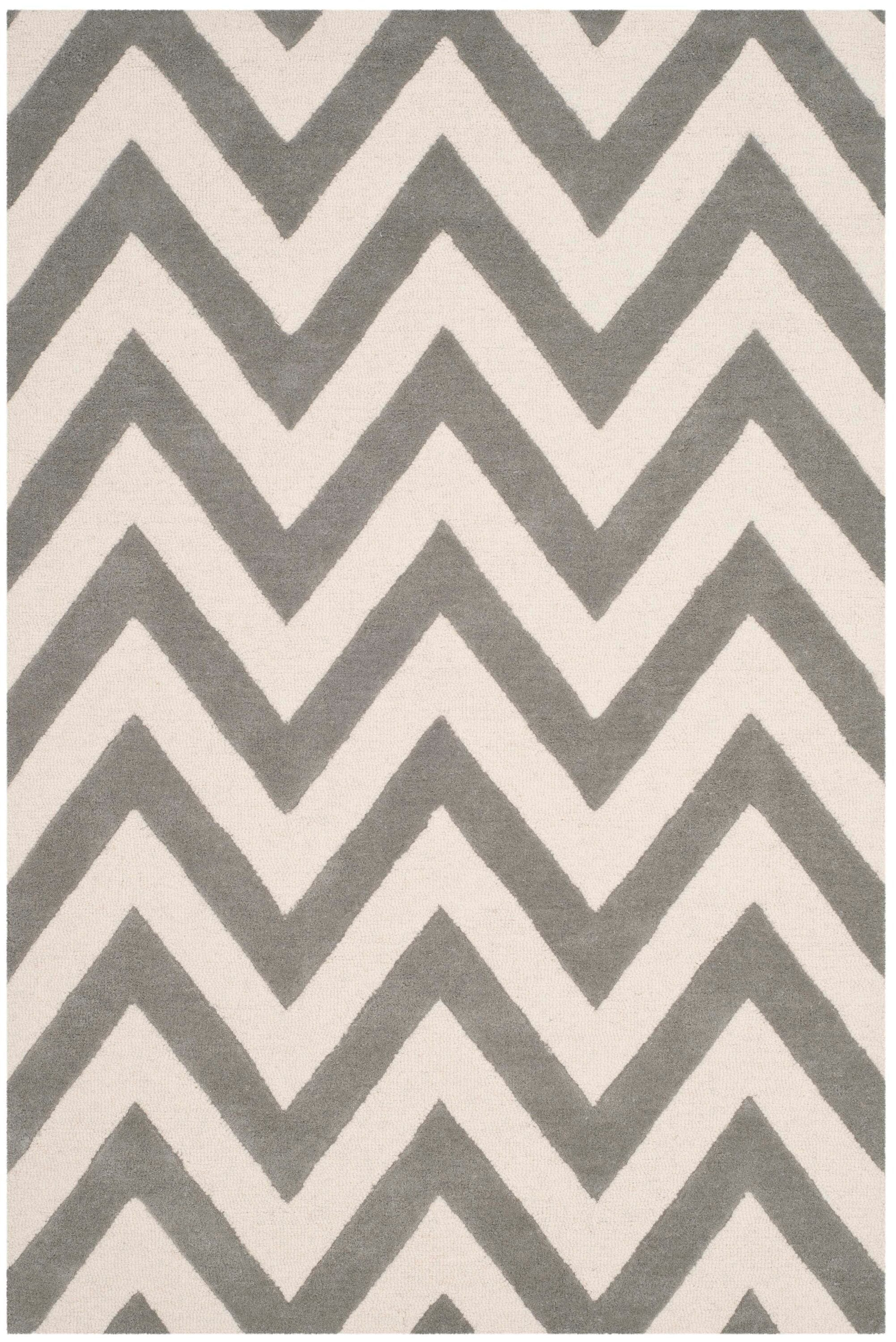 SAFAVIEH Kids Basic Chevron Wool Area Rug, Grey/Ivory, 3' x 5'