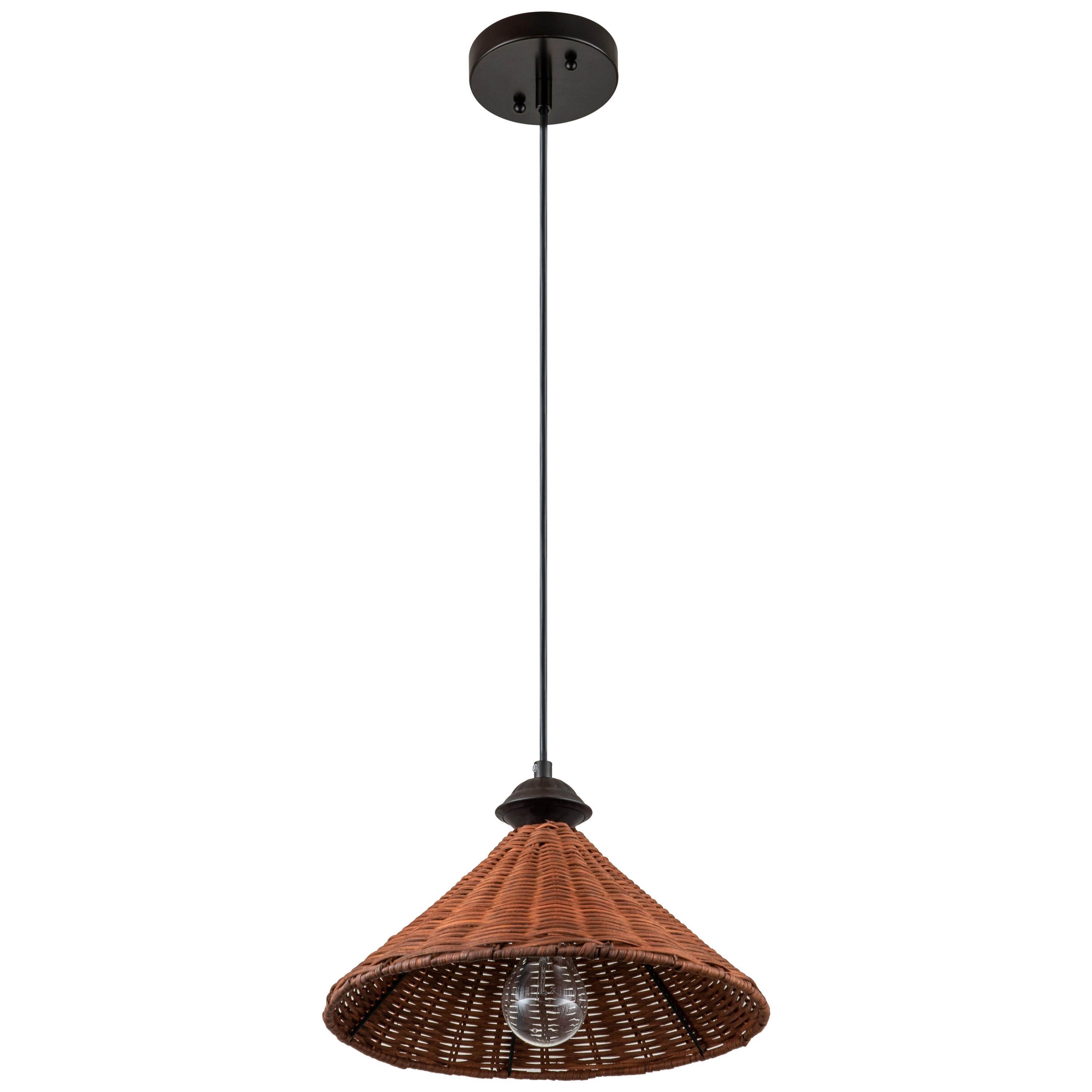 C Cattleya 1-Light Black Finish Naturan Rattan Dome Hanging Pendant Light