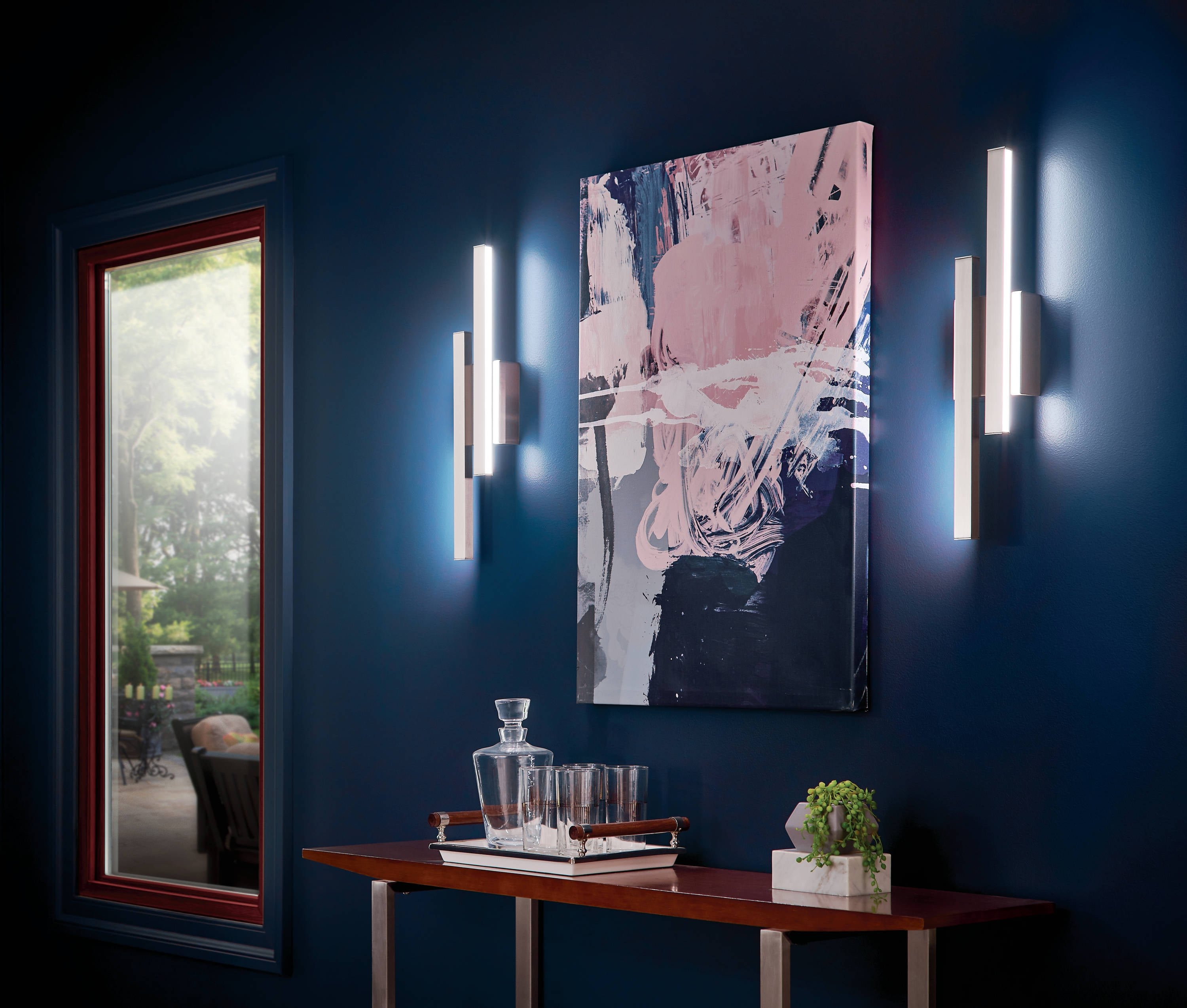 Brushed Nickel Geometric LED Sconce with Etched Acrylic Shade