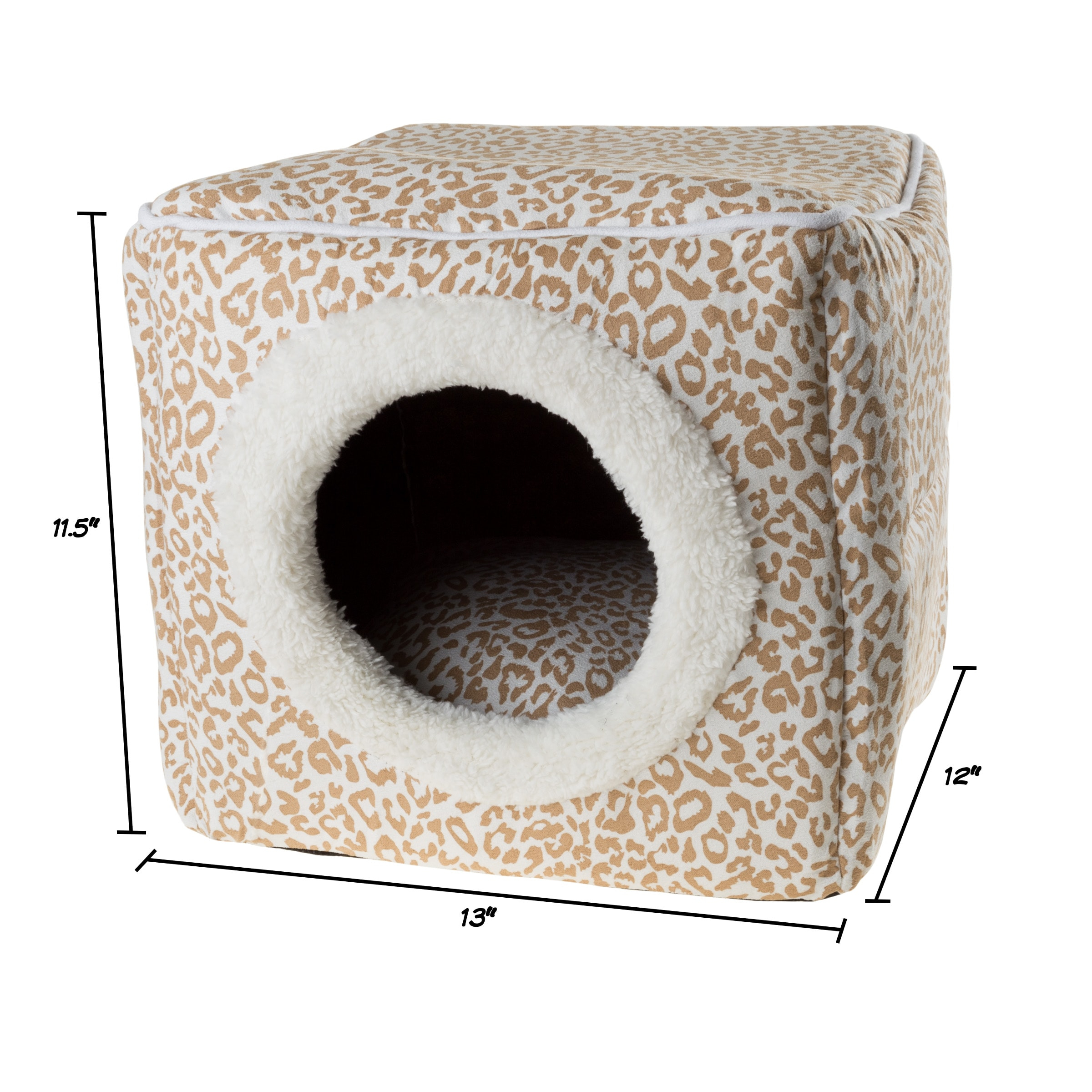 Enclosed Cat Cave Hideout Pet Bed Tan Animal Print Removable Cushion