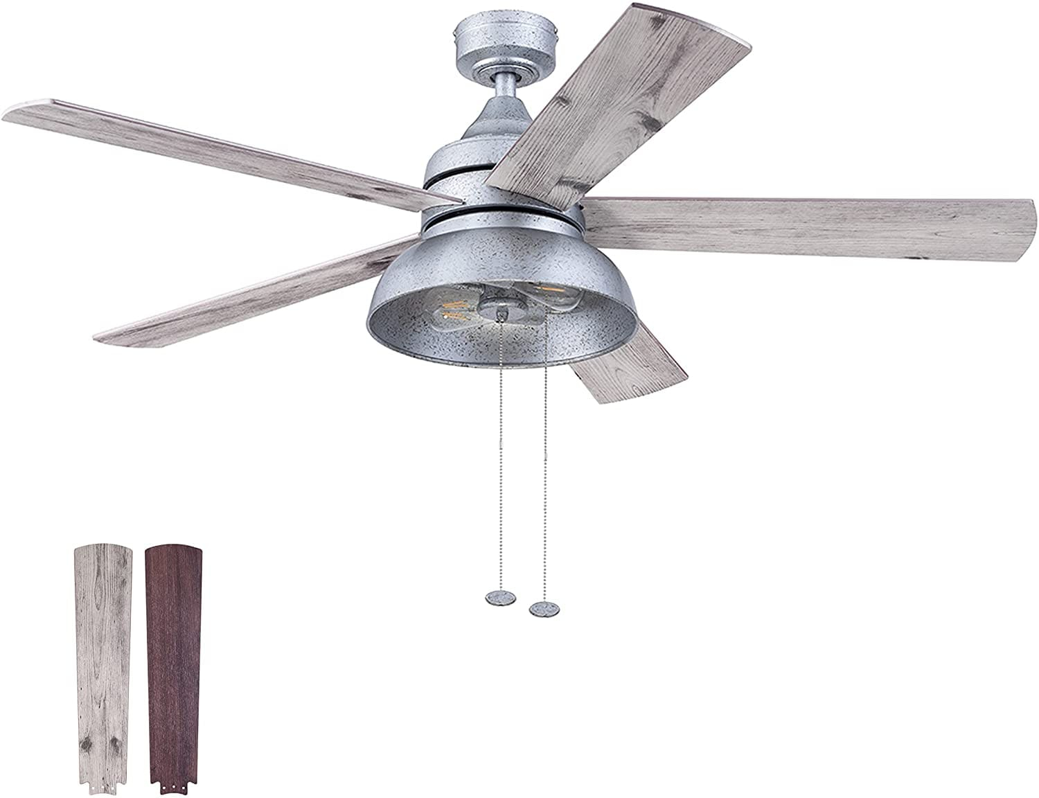 Prominence Home 51660-45 Brightondale Ventilador de Techo LED para Interiores y Exteriores de Estilo Industrial de 52 Pulgadas con Luz - Galvanizado