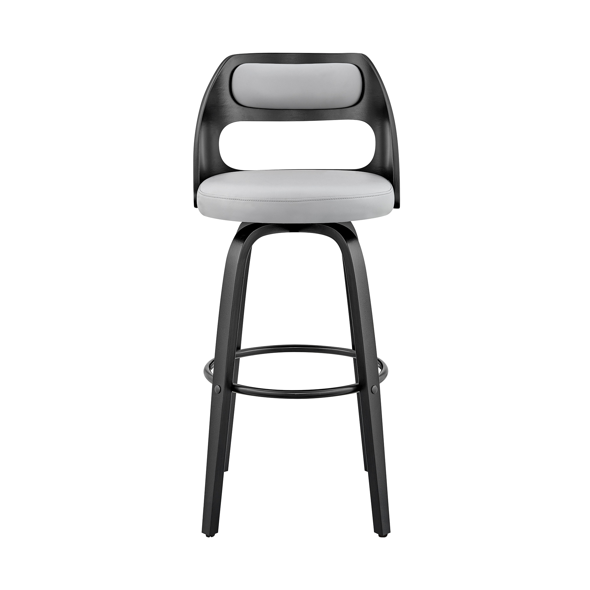 26 in. Julius Gray Faux Leather & Black Wood Bar Stool