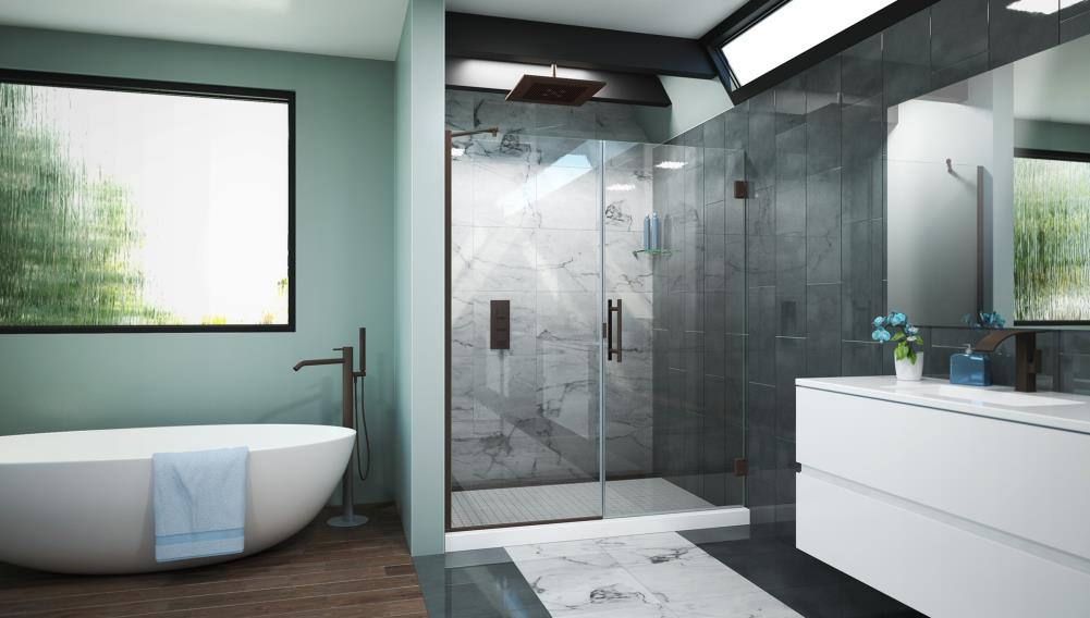 Scottsdale Oil-Rubbed Bronze Frameless Hinged Shower Door with Clear Glass