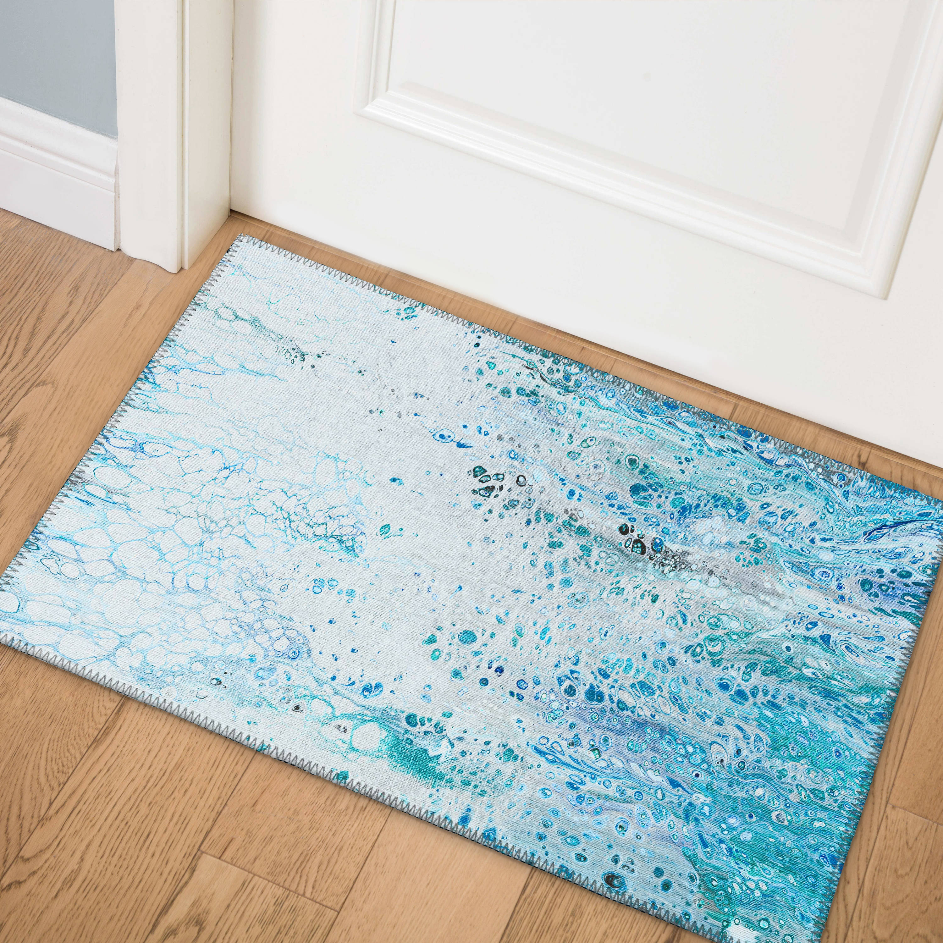 Karina Blue Contemporary Artistic Color Splash 1'8" x 2'6" Non-Skid Accent Rug