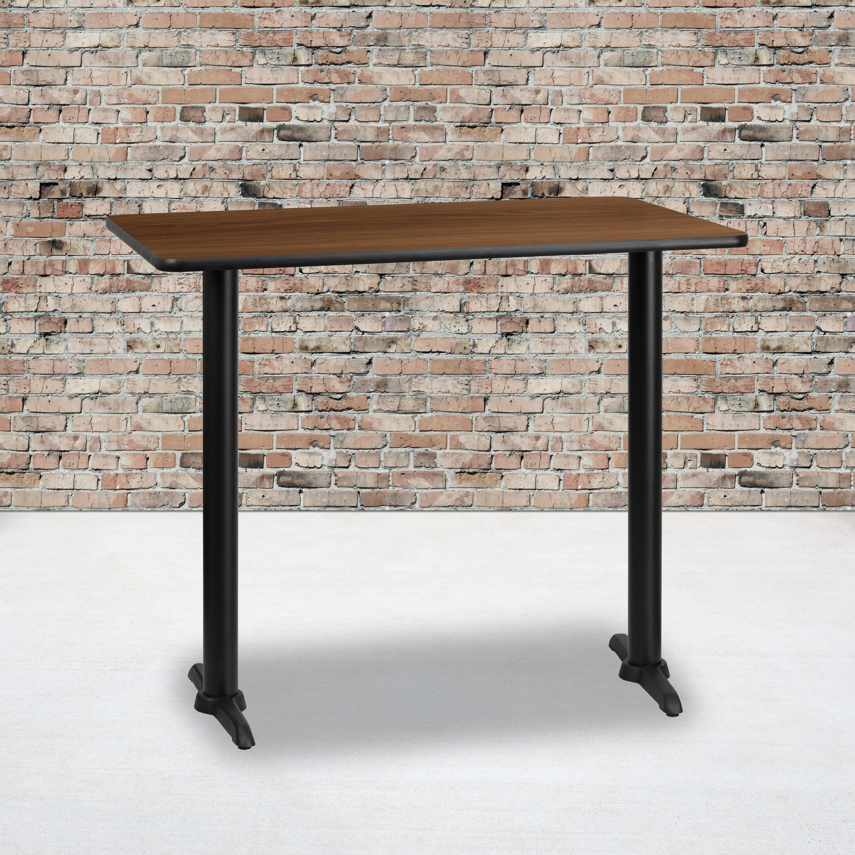 Flash Furniture Stiles 30'' x 48'' Rectangular Walnut Laminate Table Top with 5'' x 22'' Bar Height Table Bases