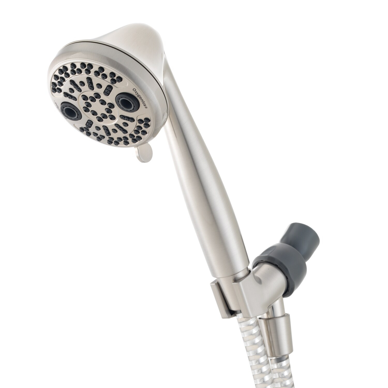 Brushed Nickel 3-Setting Handheld Showerhead with Pulse and Rain