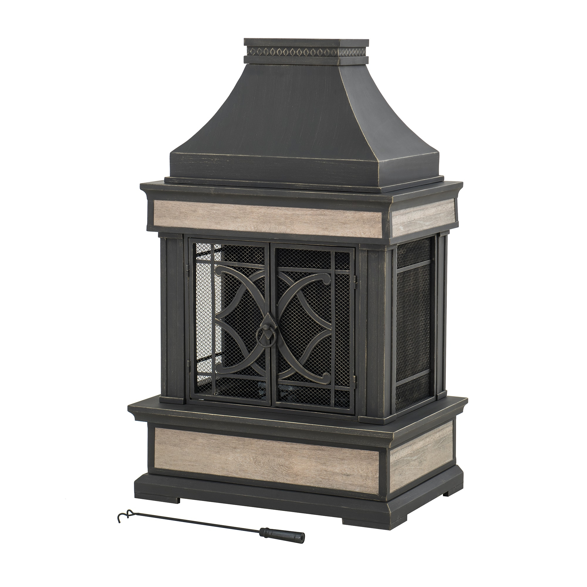 SUNJOY Outdoor 57 inch Steel Wood Burning Fireplace with Fire Poker and Rain Cover