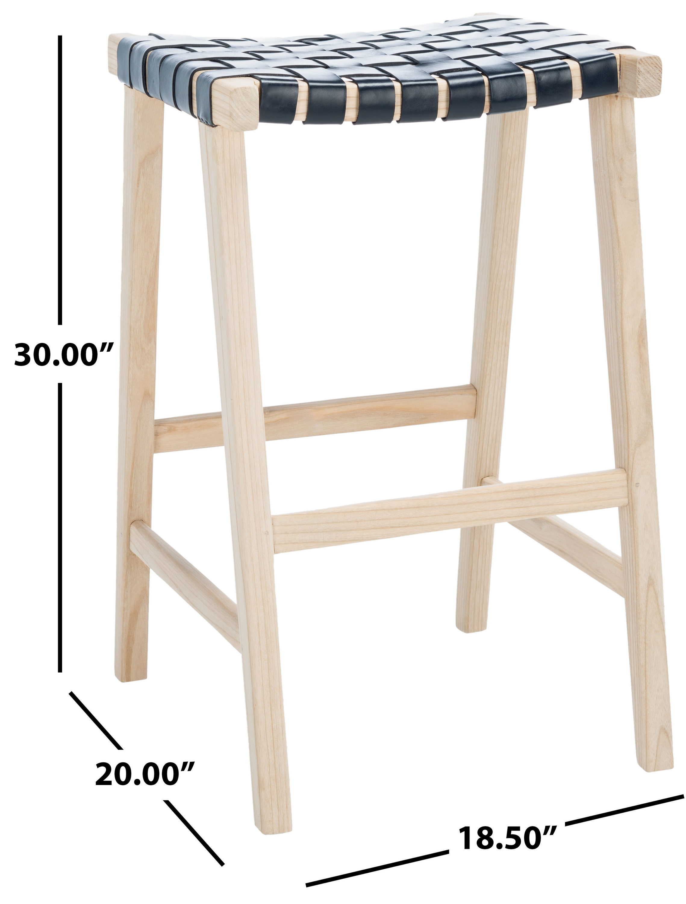 SAFAVIEH Abreu Rectangle Barstool, Black/Light Natural (18.5 in. W x 20 in. D x 30 in. H)
