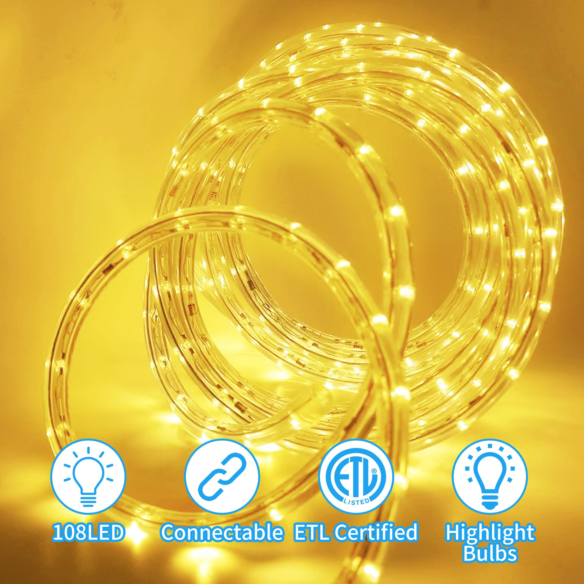 DEERPORT Decor Indoor/Outdoor 16-Feet Integrated LED Warm White Rope Light
